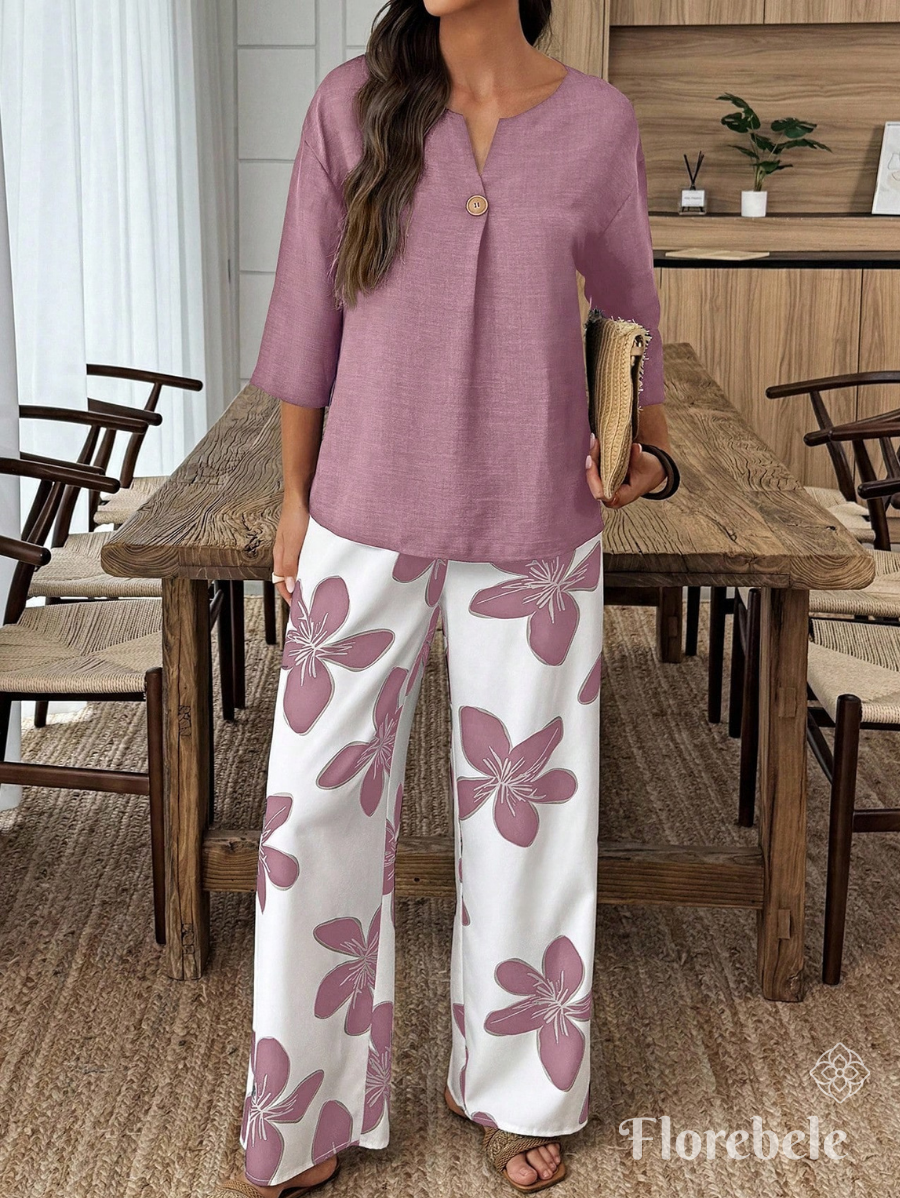 CONJUNTO CON BOTON Y ESTAMPADO FLORAL