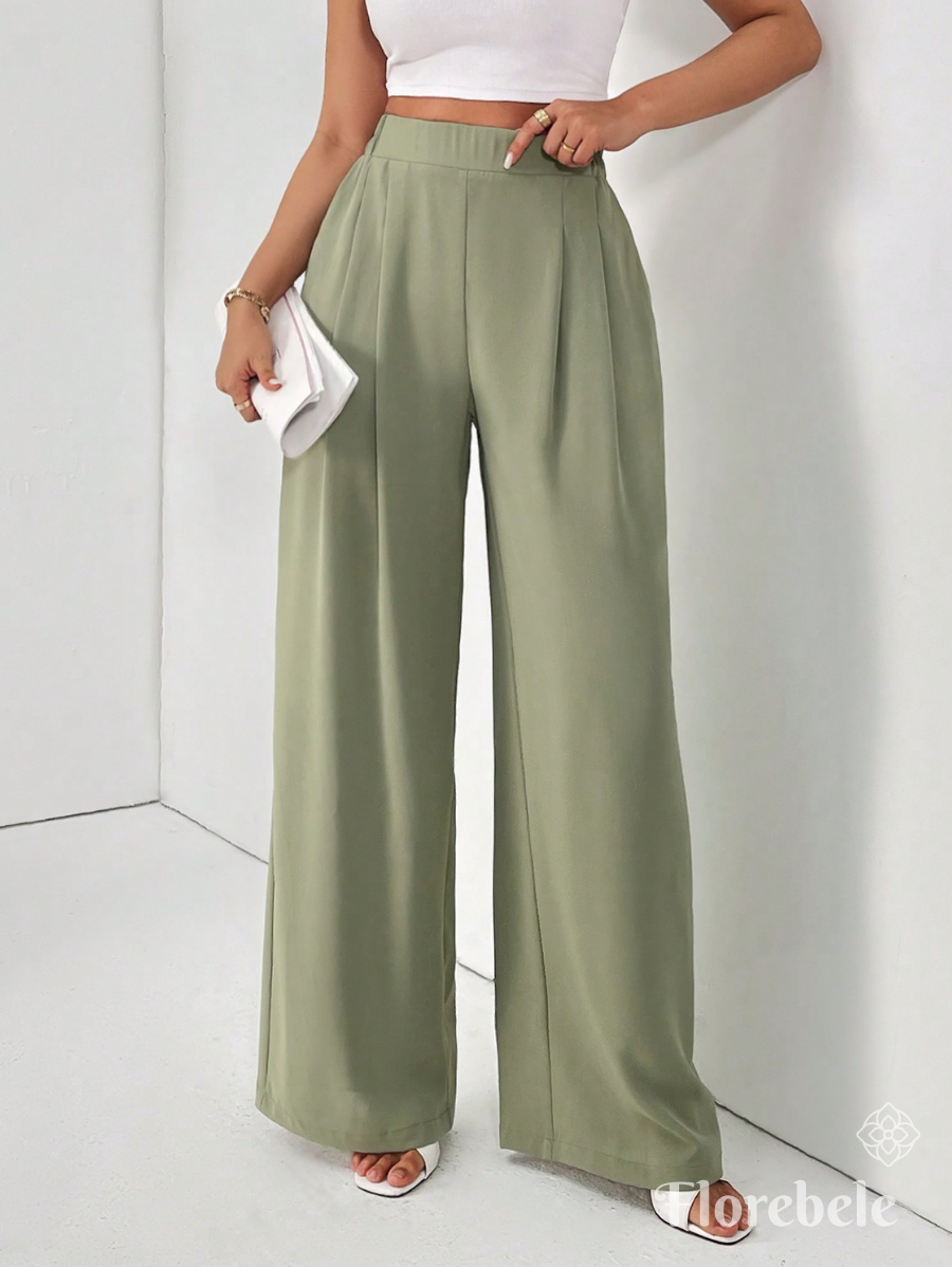 PANTALÓN UNICOLOR CON PLIEGUES