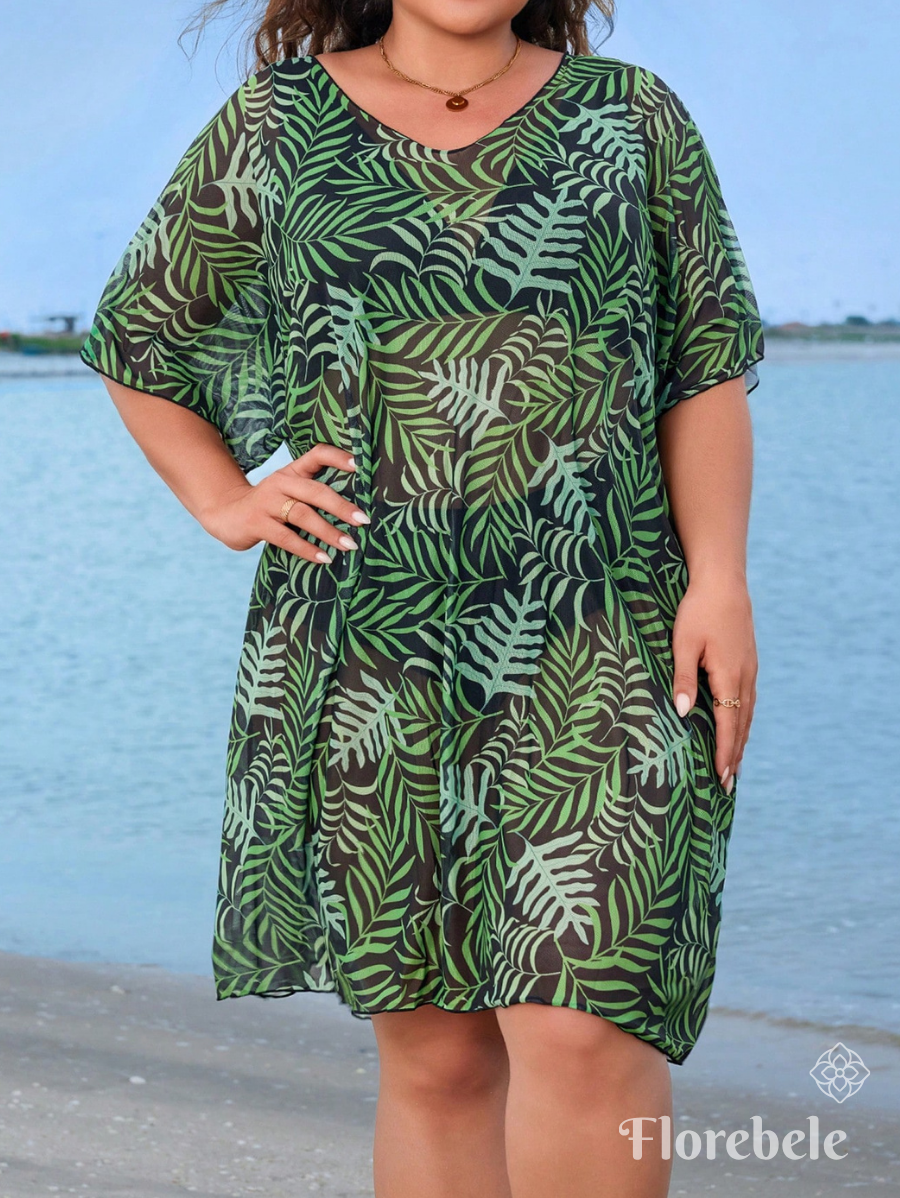 SALIDA DE PLAYA CON ESTAMPADO DE HOJAS