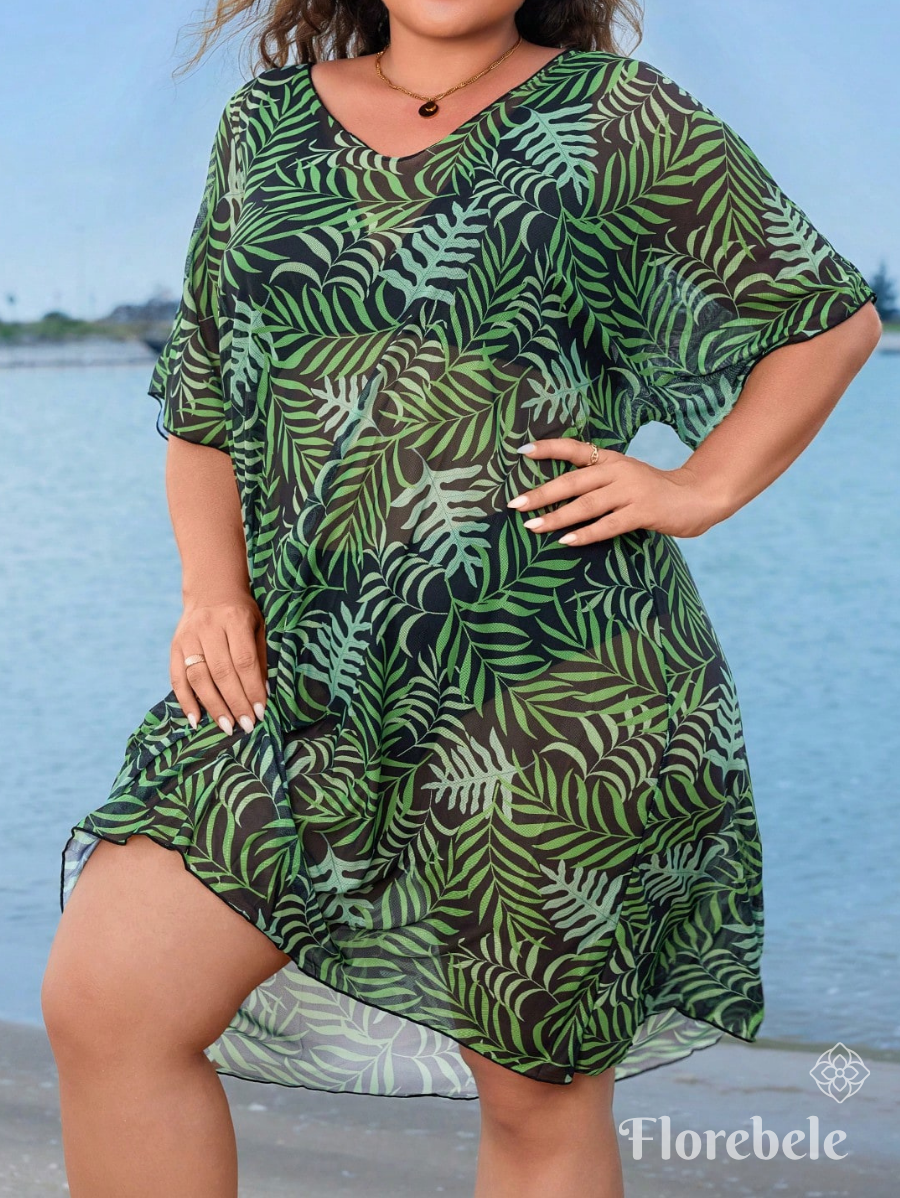 SALIDA DE PLAYA CON ESTAMPADO DE HOJAS