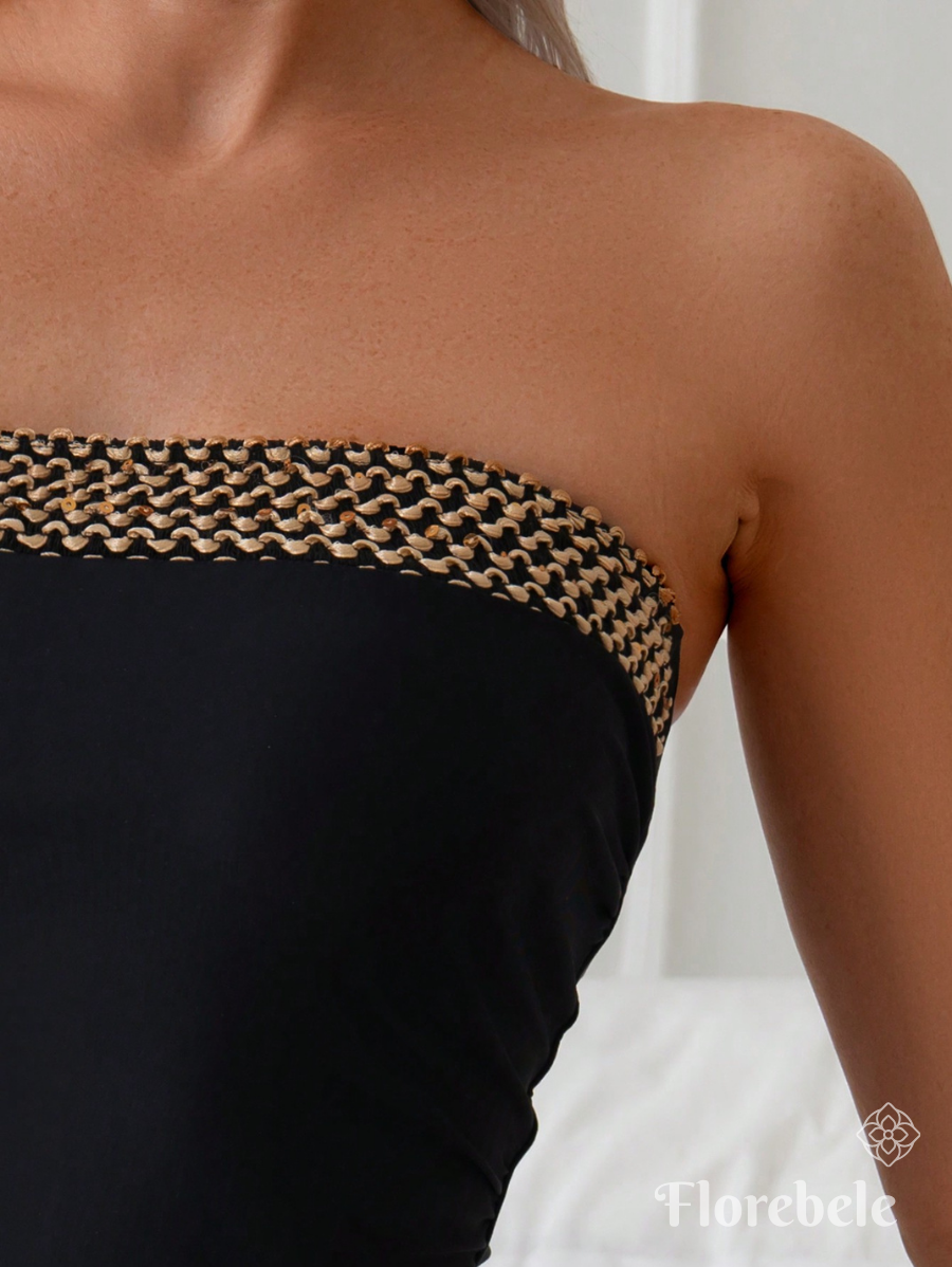 TANKINI SIN TIRANTES CON DETALLES DORADOS