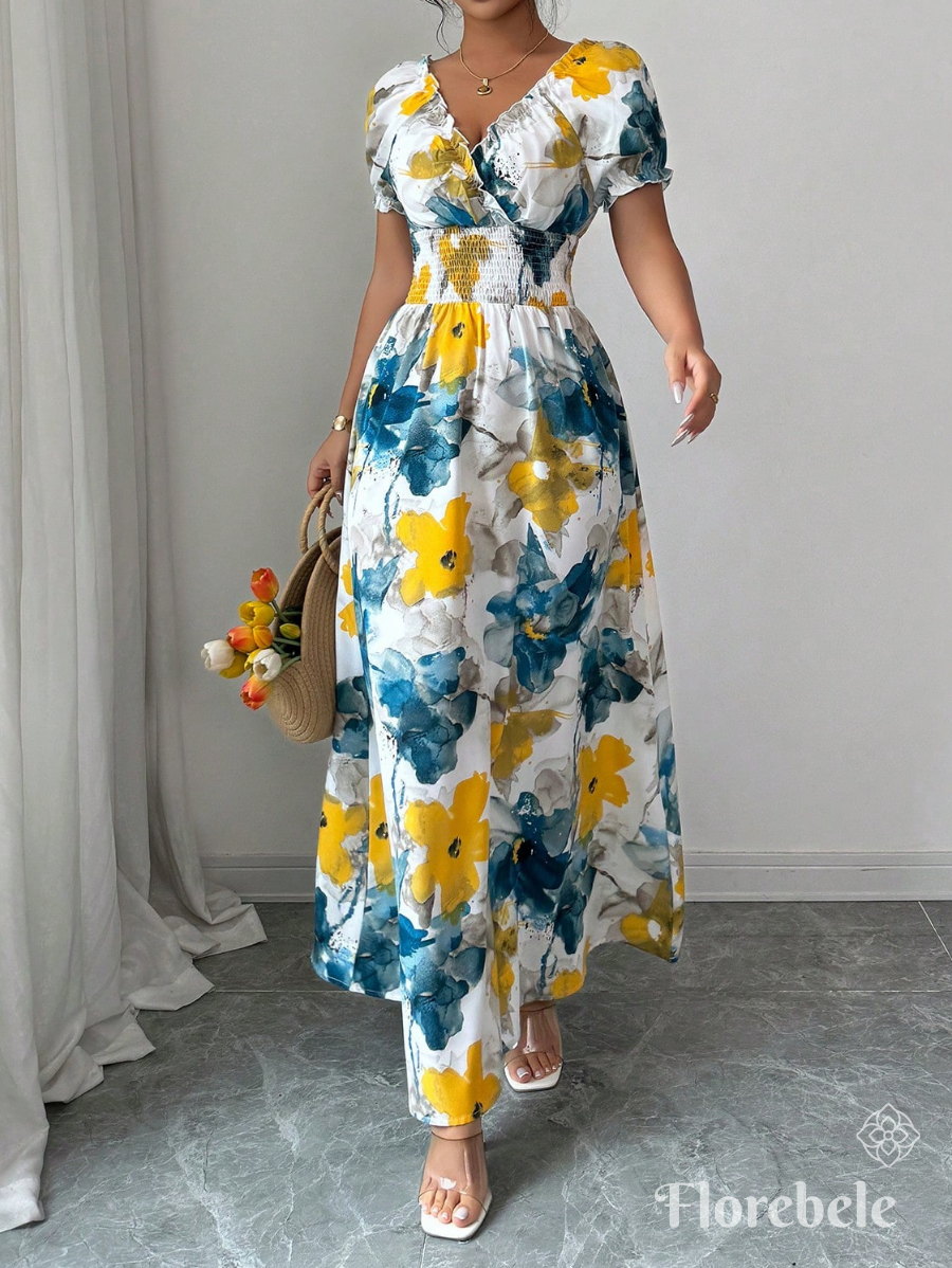 VESTIDO CON MANGAS ABULLONADAS FLORAL