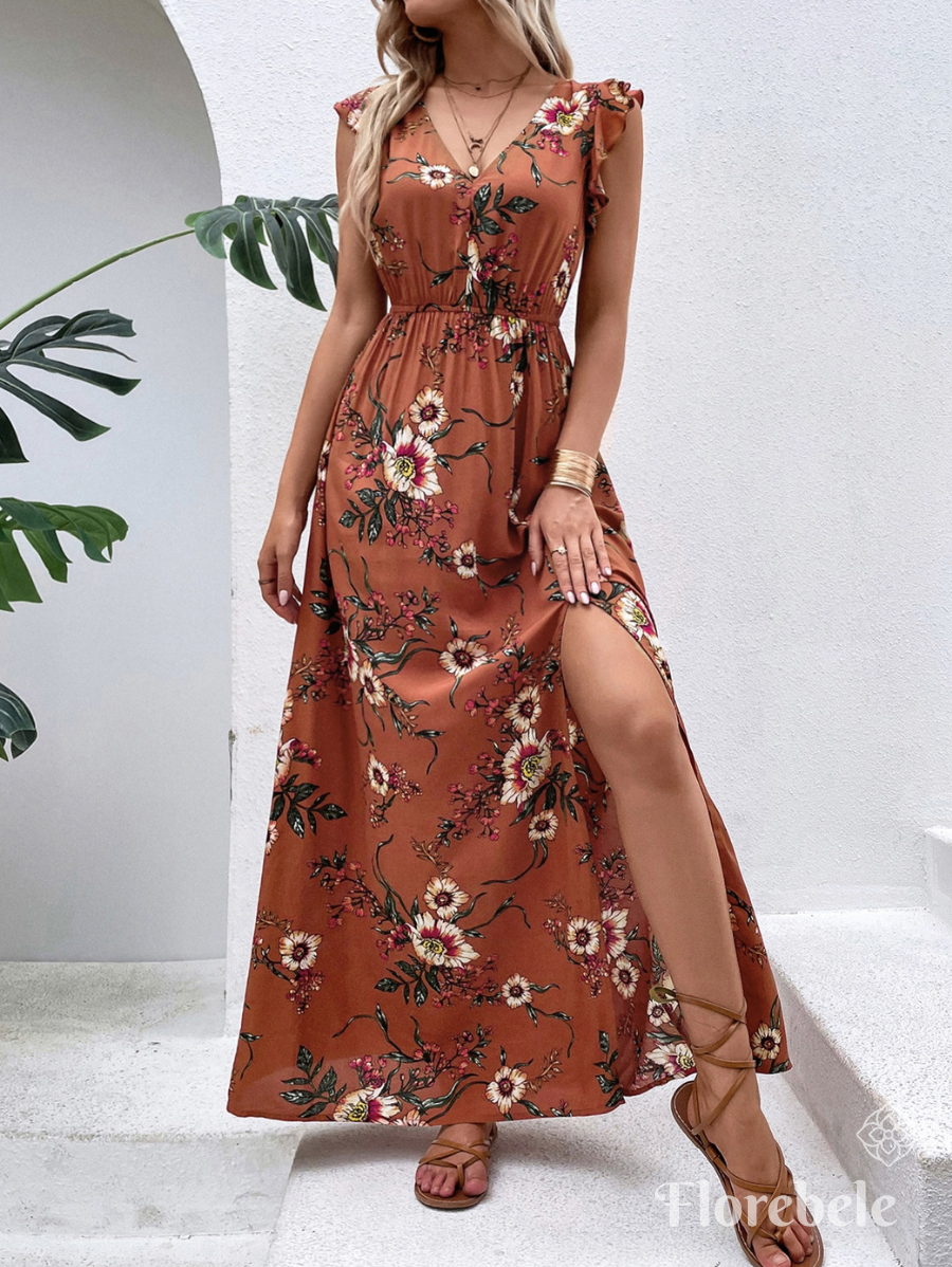 VESTIDO LARGO CON ESTAMPADO FLORAL