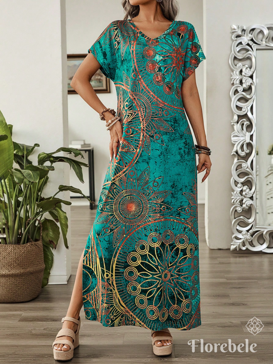 VESTIDO LARGO DE MANGA CORTA