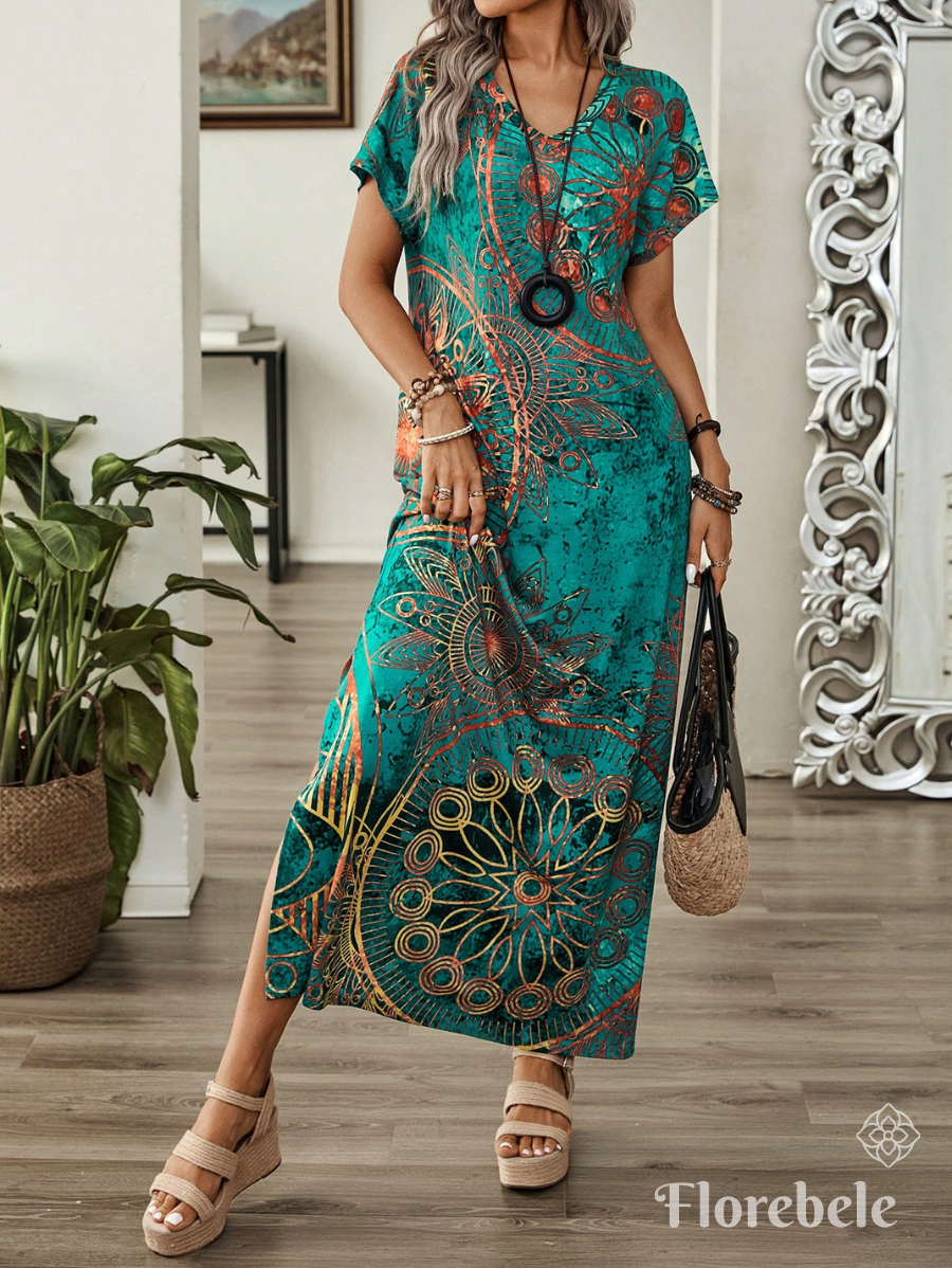 VESTIDO LARGO DE MANGA CORTA