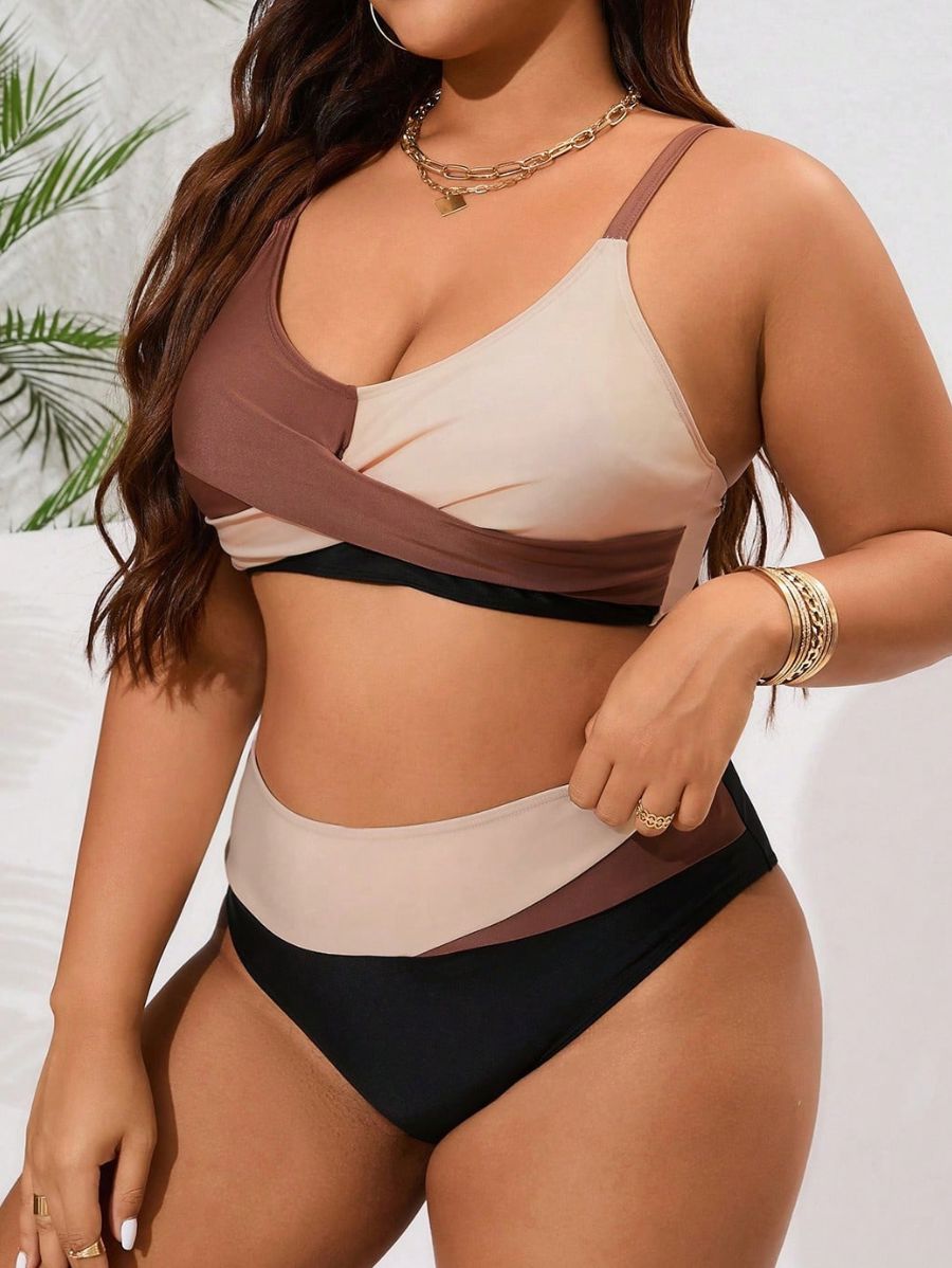 BIKINI CON BLOQUES DE COLOR CRUZADO Bikini Plus Size 14 Florebele 