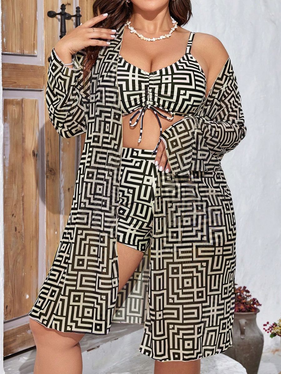 BIKINI CON ESTAMPADO GEOMÉTRICO Y SALIDA DE PLAYA Bikini Plus Size 17 Florebele 0XL 
