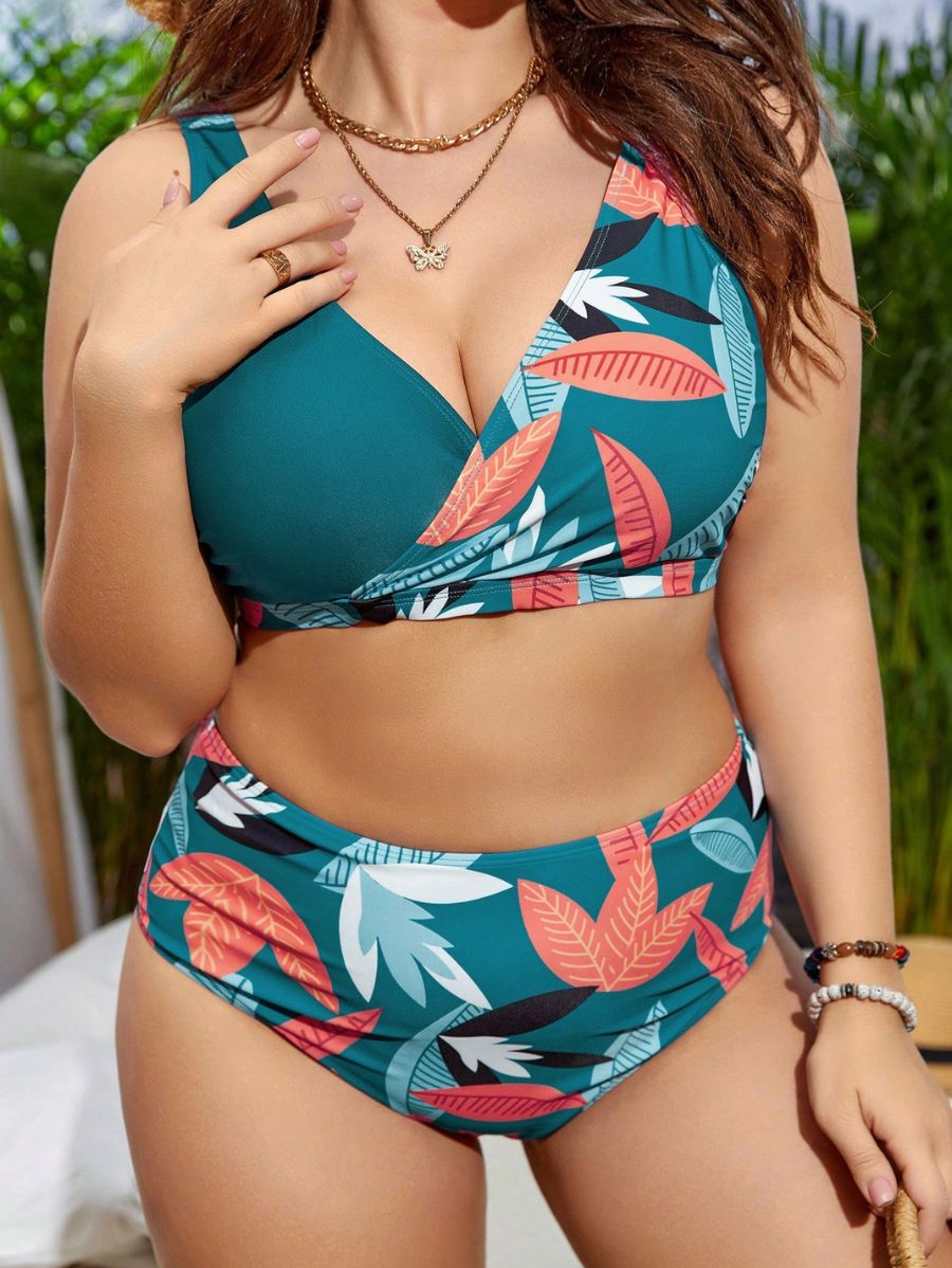 BIKINI CON ESTAMPADO TROPICAL Bikini Plus Size 04 Florebele Verde 0XL 