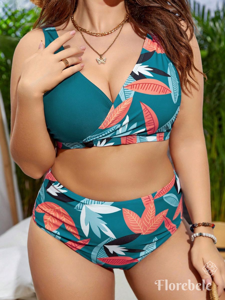 BIKINI CON ESTAMPADO TROPICAL Bikini Plus Size 11 Florebele Verde 0XL 