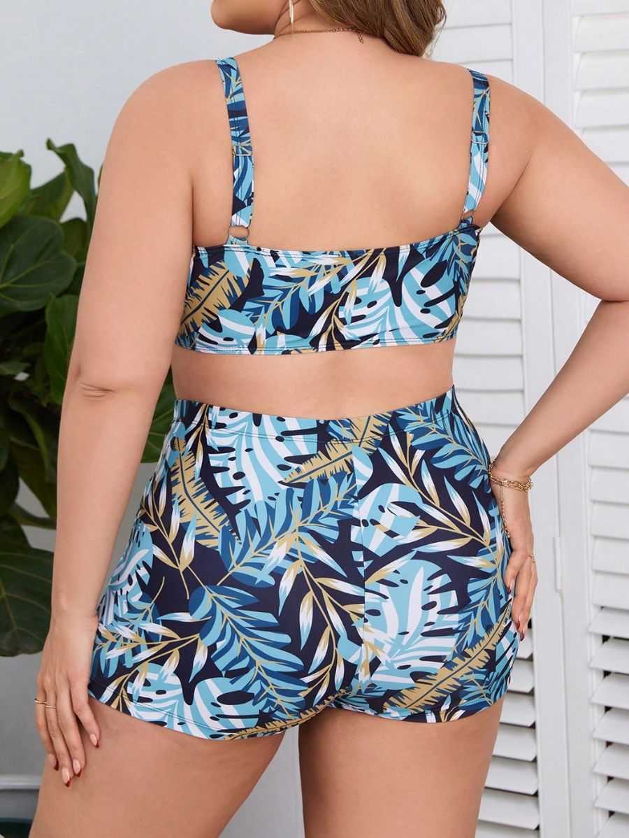 BIKINI CON ESTAMPADO TROPICAL Y SHORT Bikini Plus Size 16 Florebele 