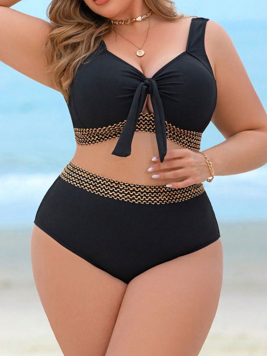 BIKINI CON LAZO Y DETALLES DORADOS Bikini Plus Size 15 Florebele Negro 0XL 