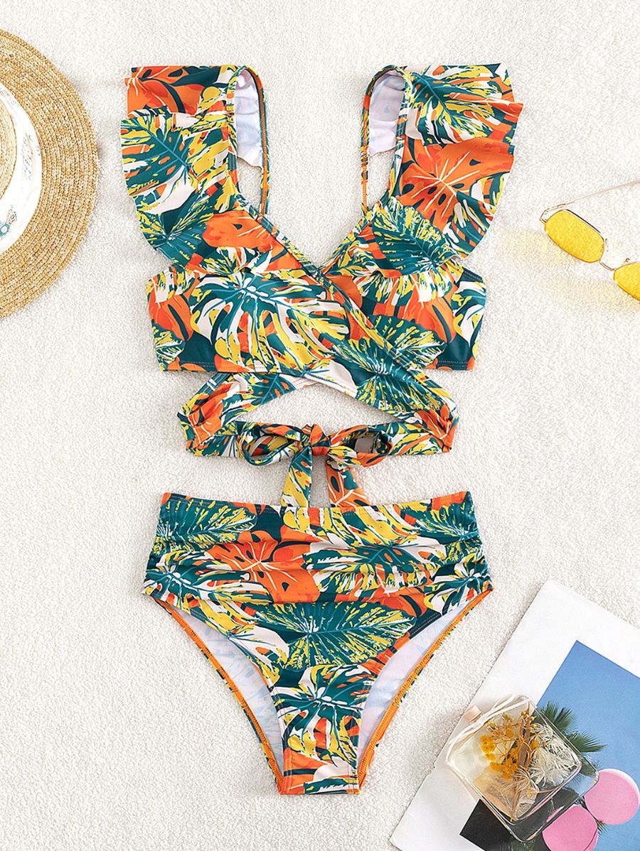 BIKINI CON VOLANTES Y ESTAMPADO TROPICAL Bikini 09 Florebele 