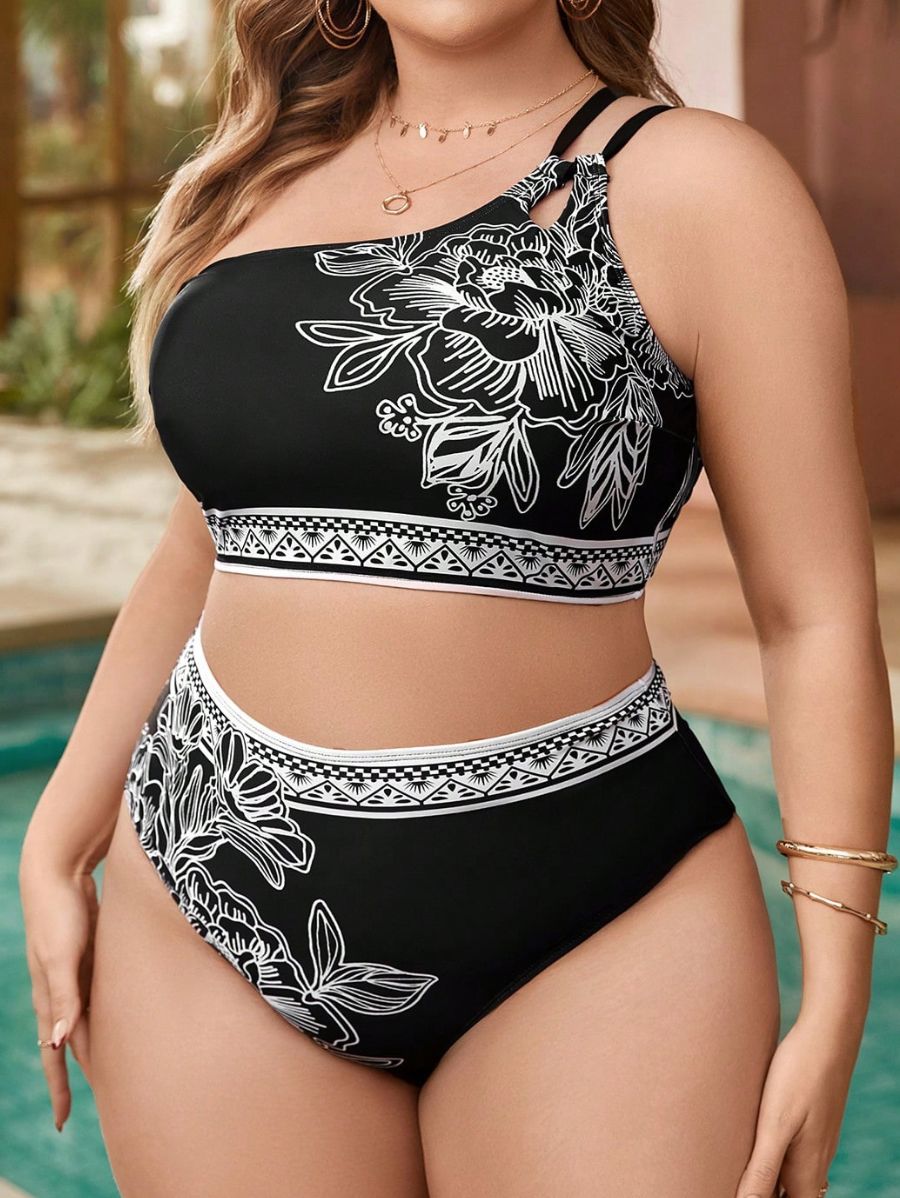 BIKINI DE UN HOMBRO CON ESTAMPADO FLORAL Bikini Plus Size 05 Florebele 