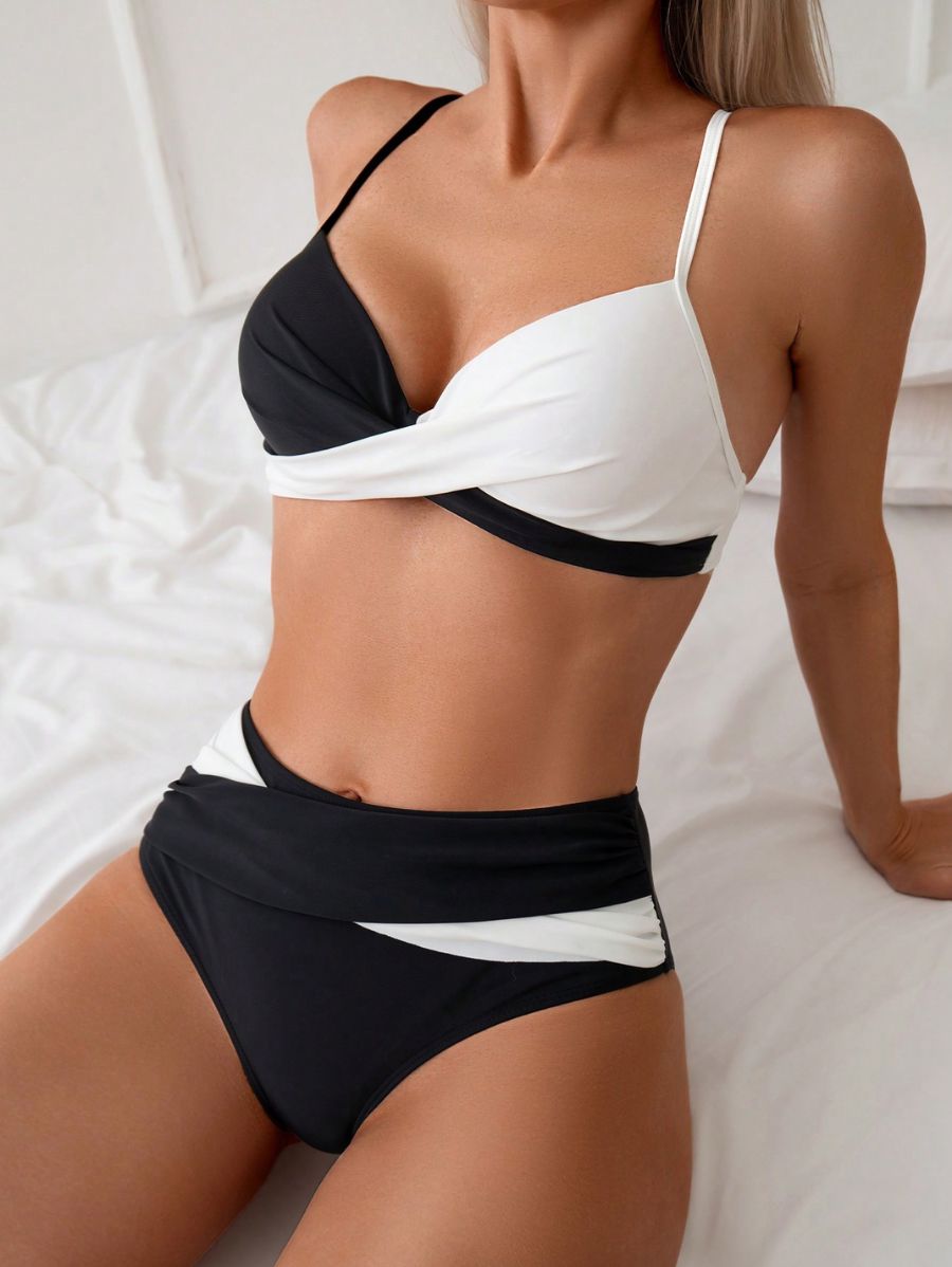 BIKINI PUSH UP DE COLOR COMBINADO Bikini 01 Florebele Negro S 