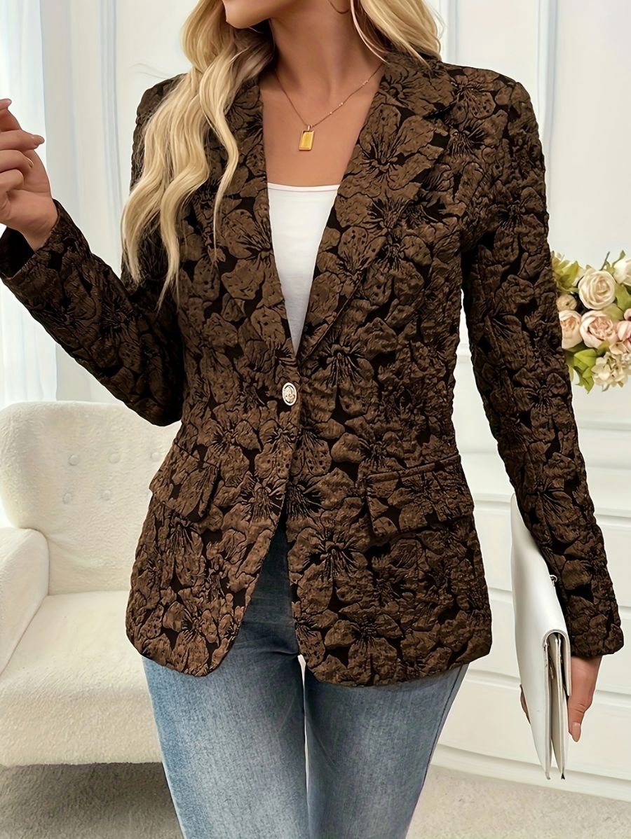 BLAZER CON TEXTURA FLORAL Blazer 08 Florebele Marrón S 