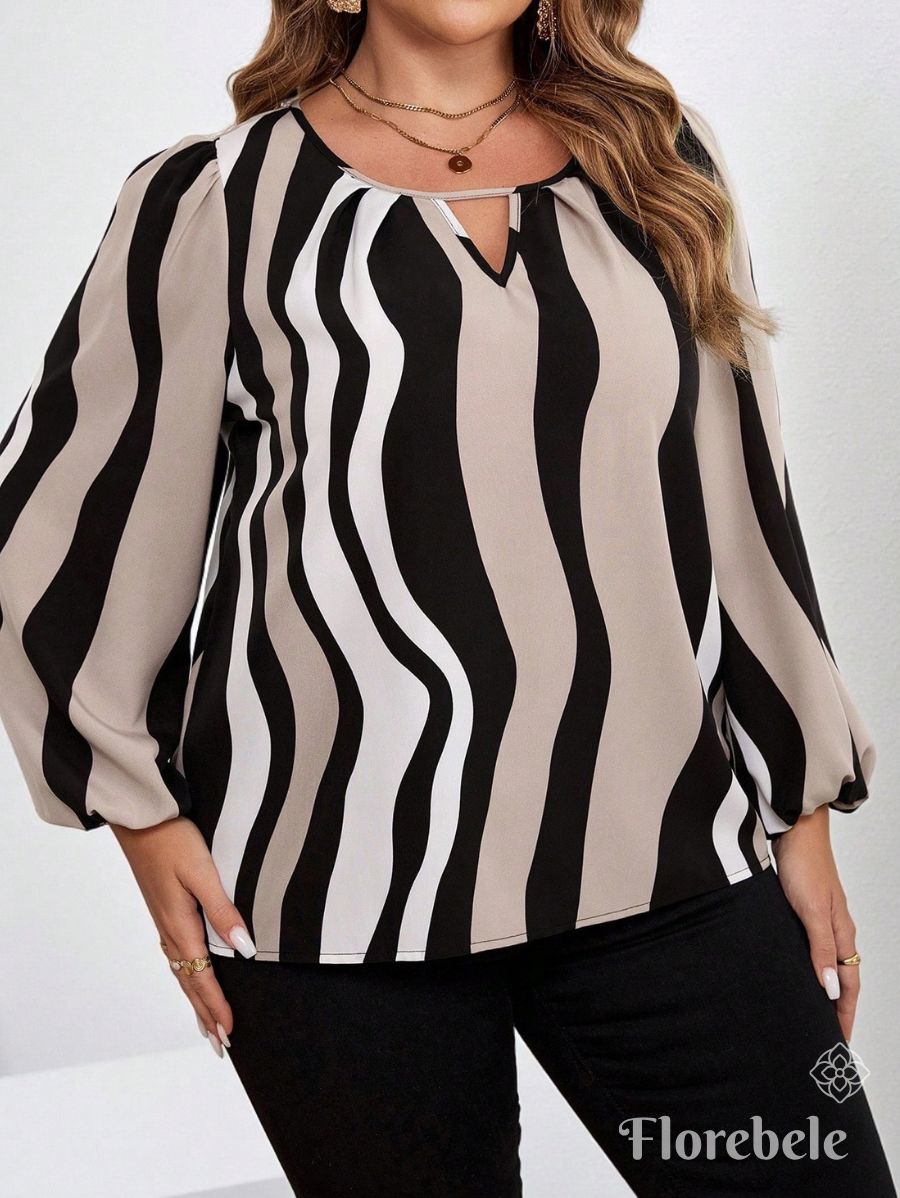 BLUSA A RAYAS MANGA LARGA Blusa Plus Size 01 Florebele Beige 0XL 