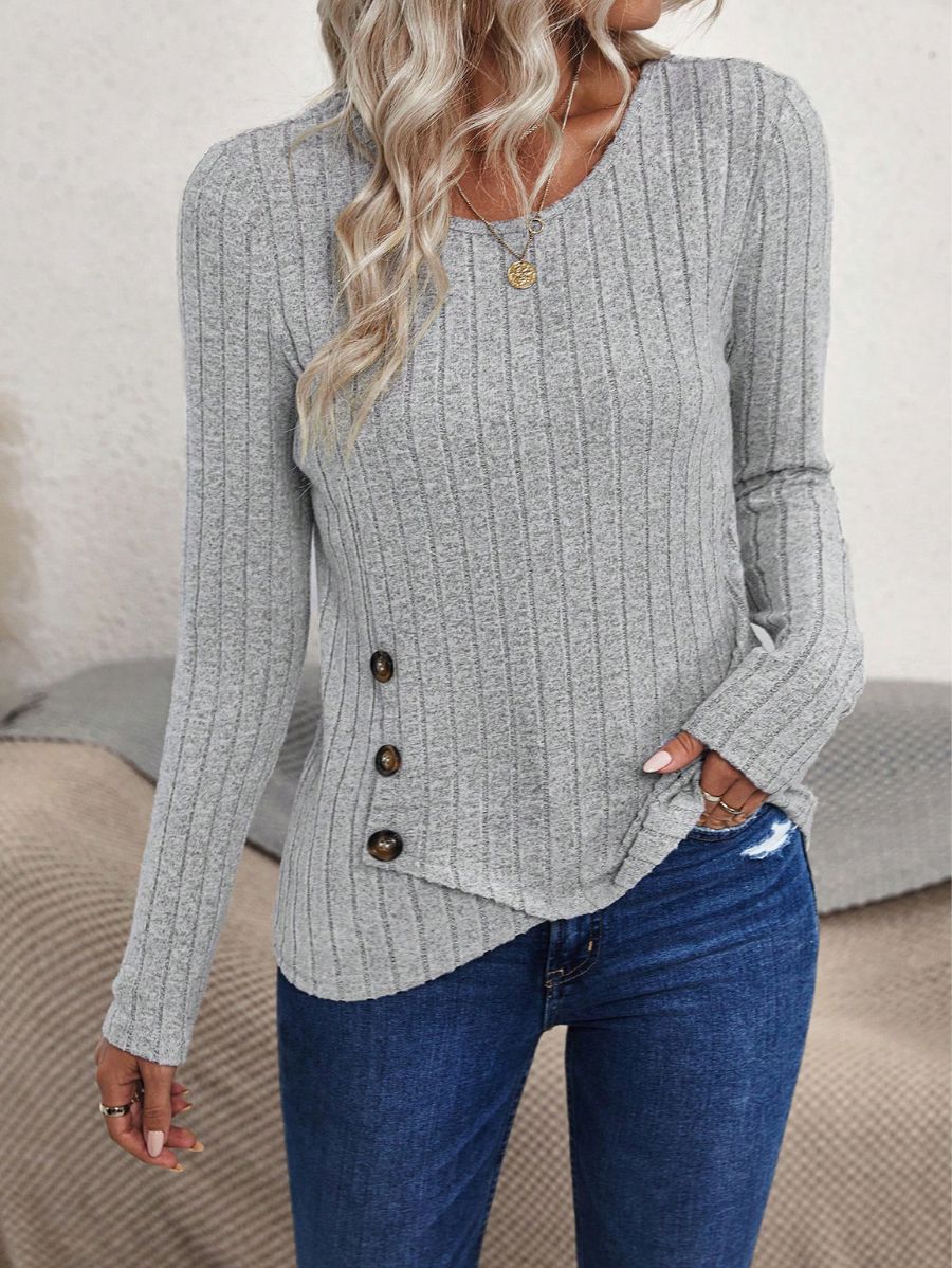 BLUSA ACANALADA CON BOTONES Blusa 38 Florebele Gris S 