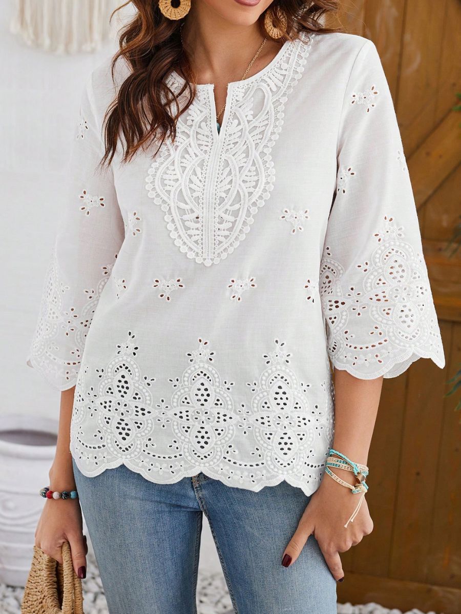 BLUSA CON BORDADO DE OJAL Blusa 18 Florebele S 