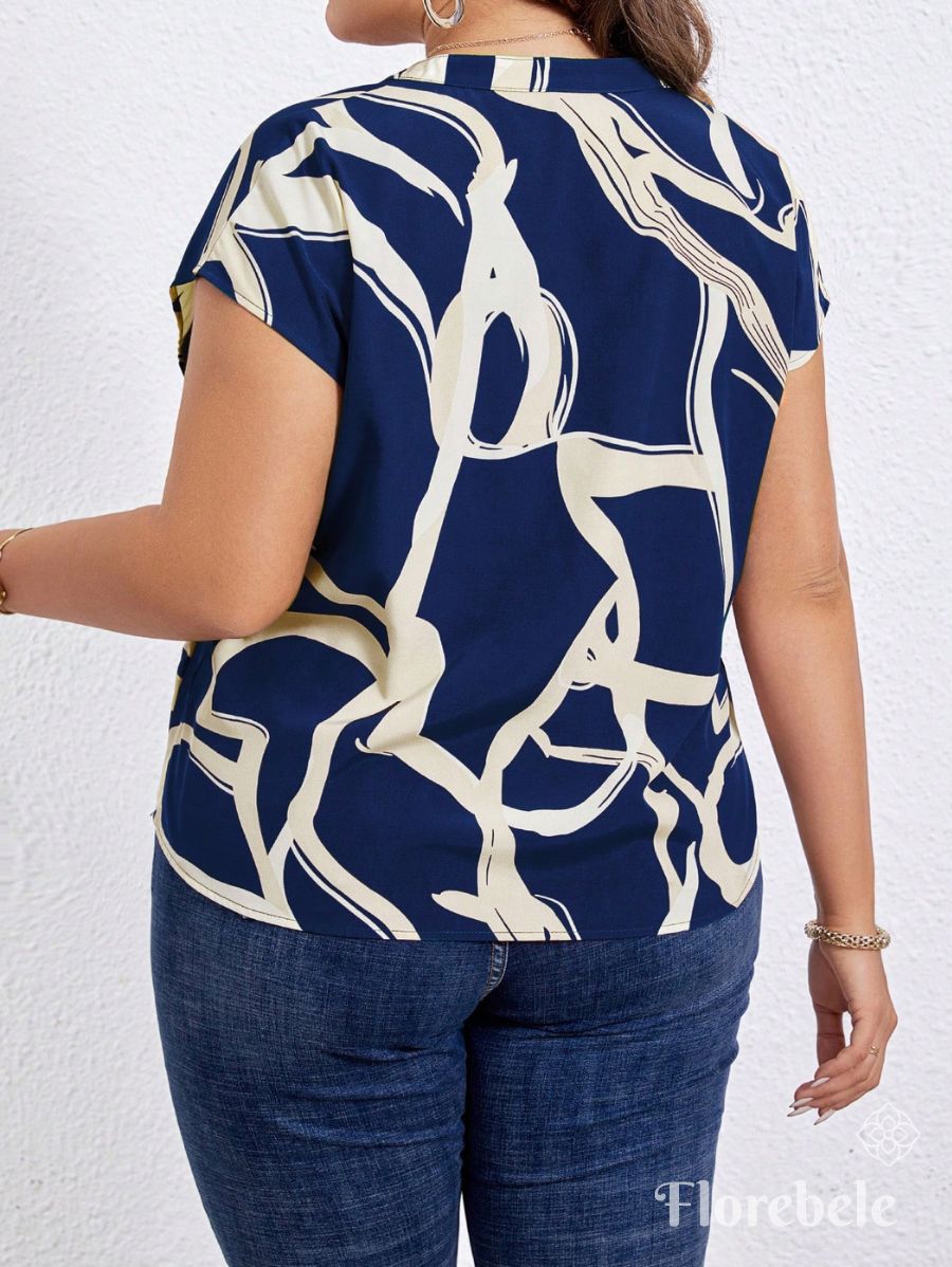 BLUSA CON ESCOTE EN V ESTAMPADA Blusa Plus Size 10 Florebele 