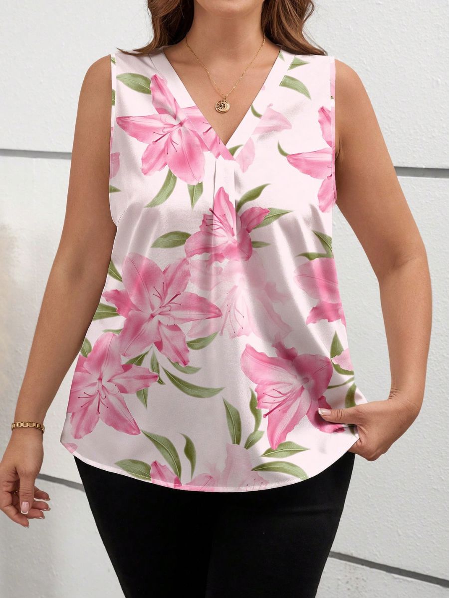 BLUSA CON ESCOTE EN V FLORAL Blusa Plus Size 02 Florebele 0XL 