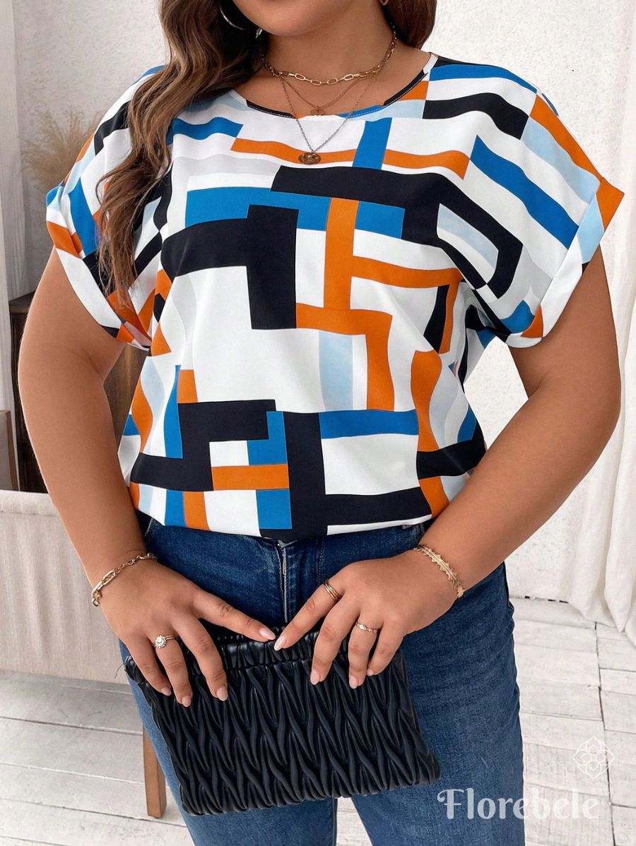 BLUSA CON ESTAMPADO GEOMÉTRICO Blusa Plus Size 08 Florebele 