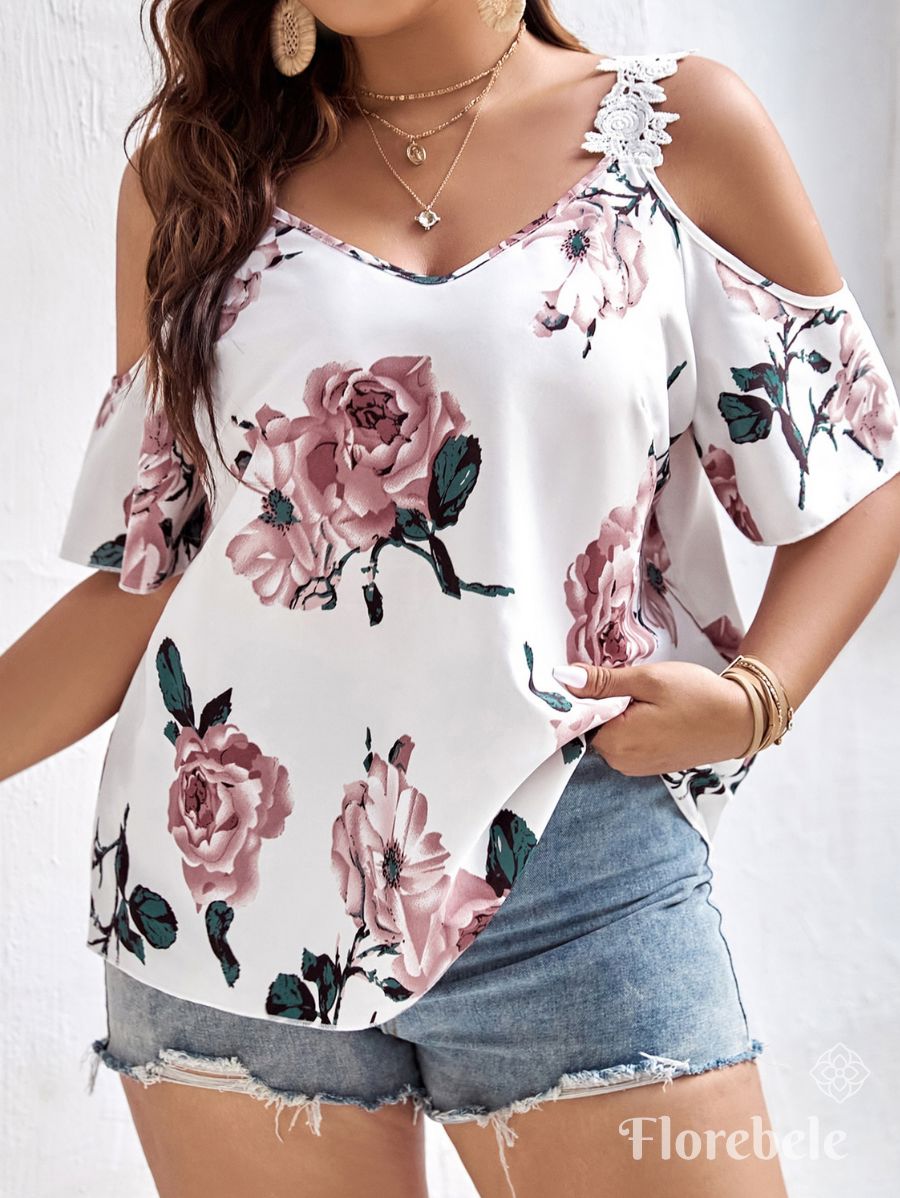 BLUSA CON HOMBROS DESCUBIERTOS FLORAL Blusa Plus Size 07 Florebele 0XL 
