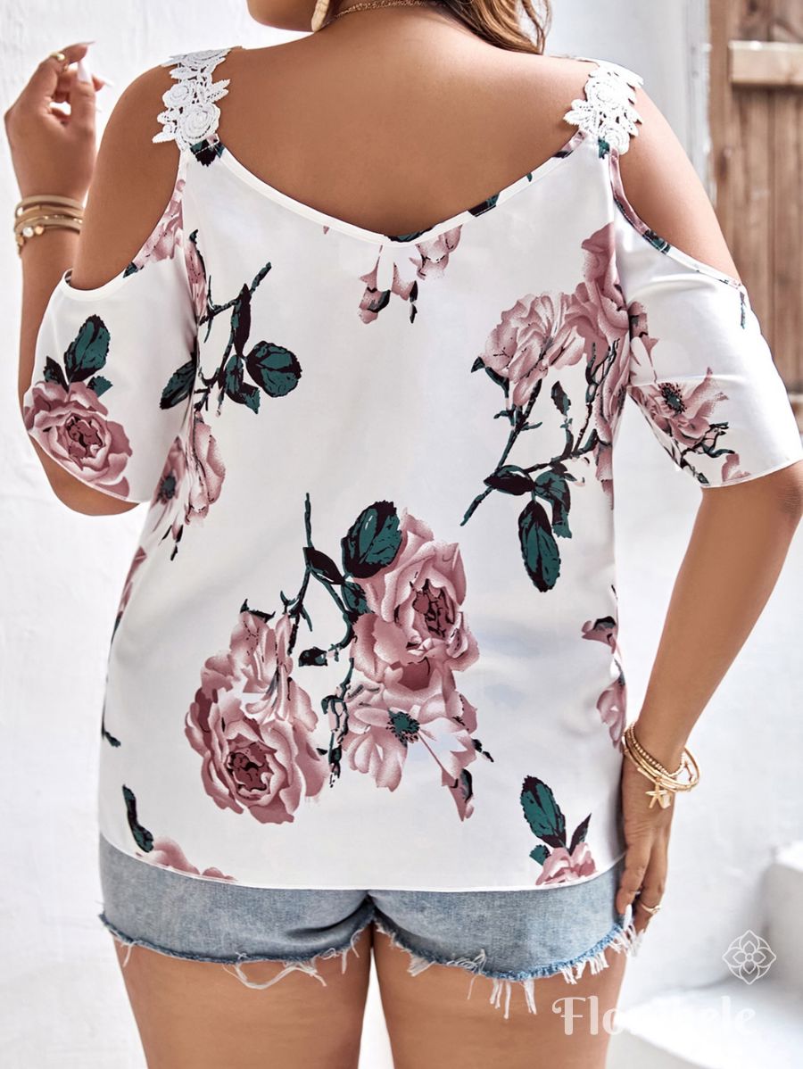 BLUSA CON HOMBROS DESCUBIERTOS FLORAL Blusa Plus Size 07 Florebele 