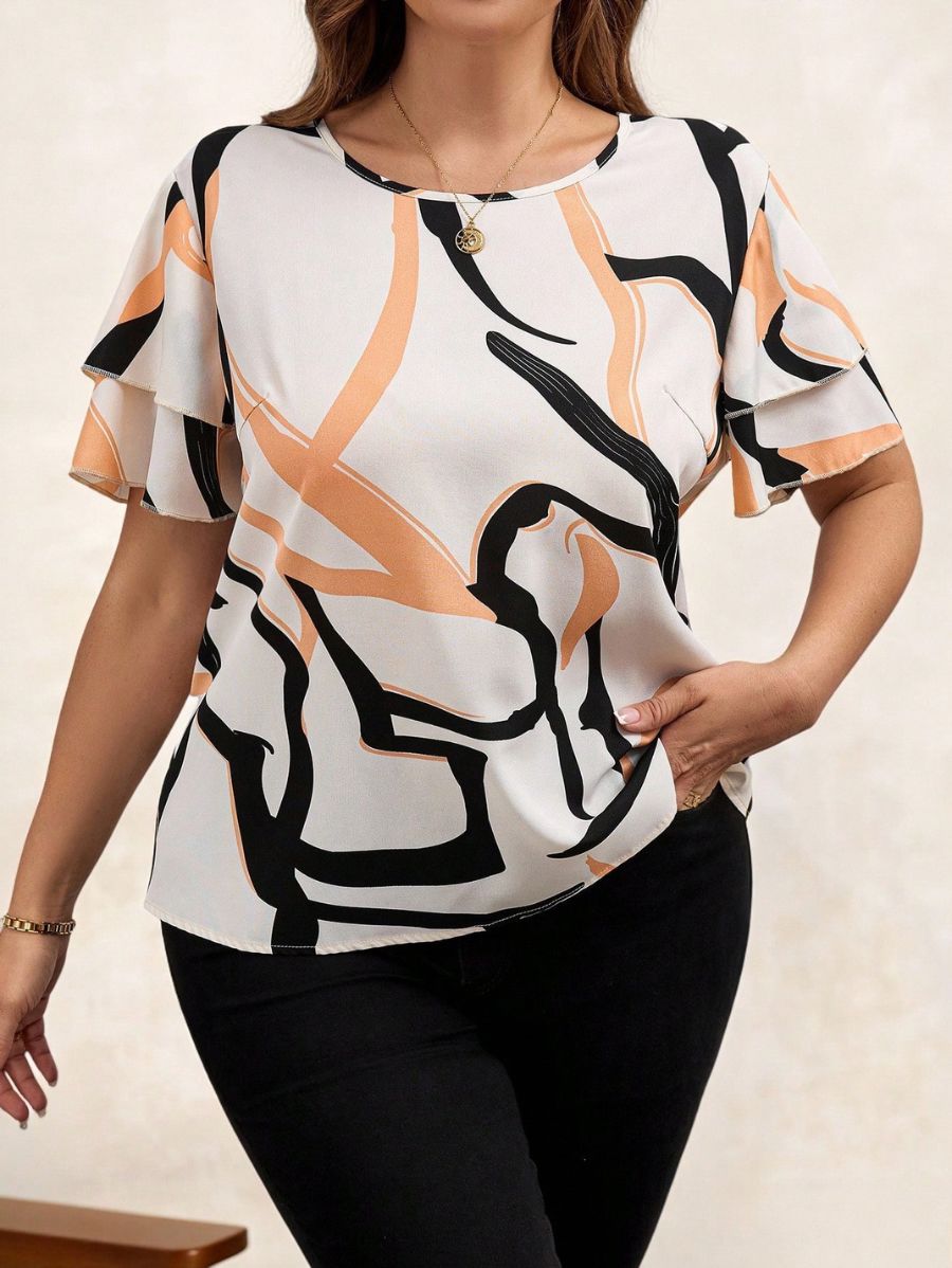 BLUSA CON MANGA DE VOLANTES ESTAMPADA Blusa Plus Size 14 Florebele 0XL 