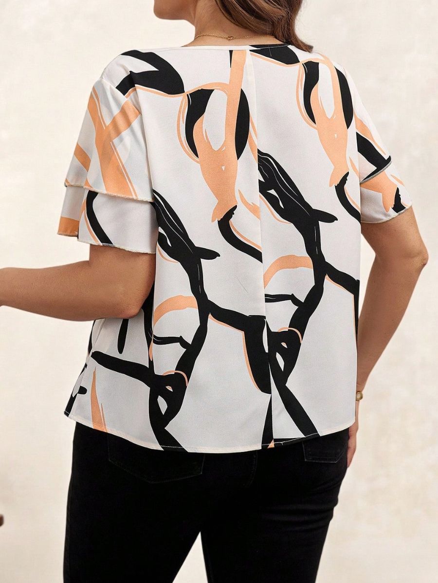 BLUSA CON MANGA DE VOLANTES ESTAMPADA Blusa Plus Size 14 Florebele 