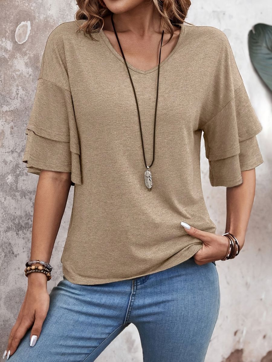 BLUSA CON MANGAS DE VOLANTES Blusa 11 Florebele Beige S 