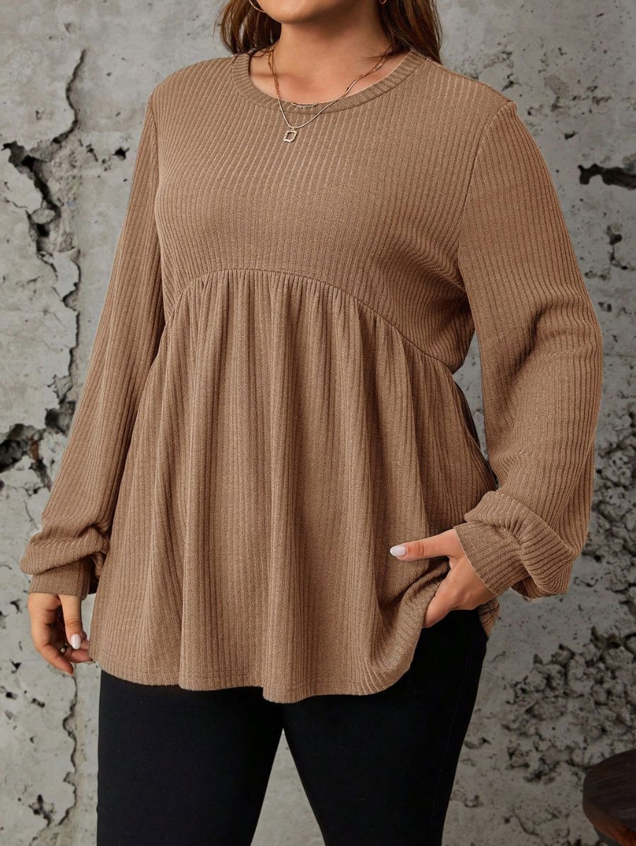BLUSA DE MANGA LARGA HOLGADA Blusa Plus Size 12 Florebele Beige 0XL 