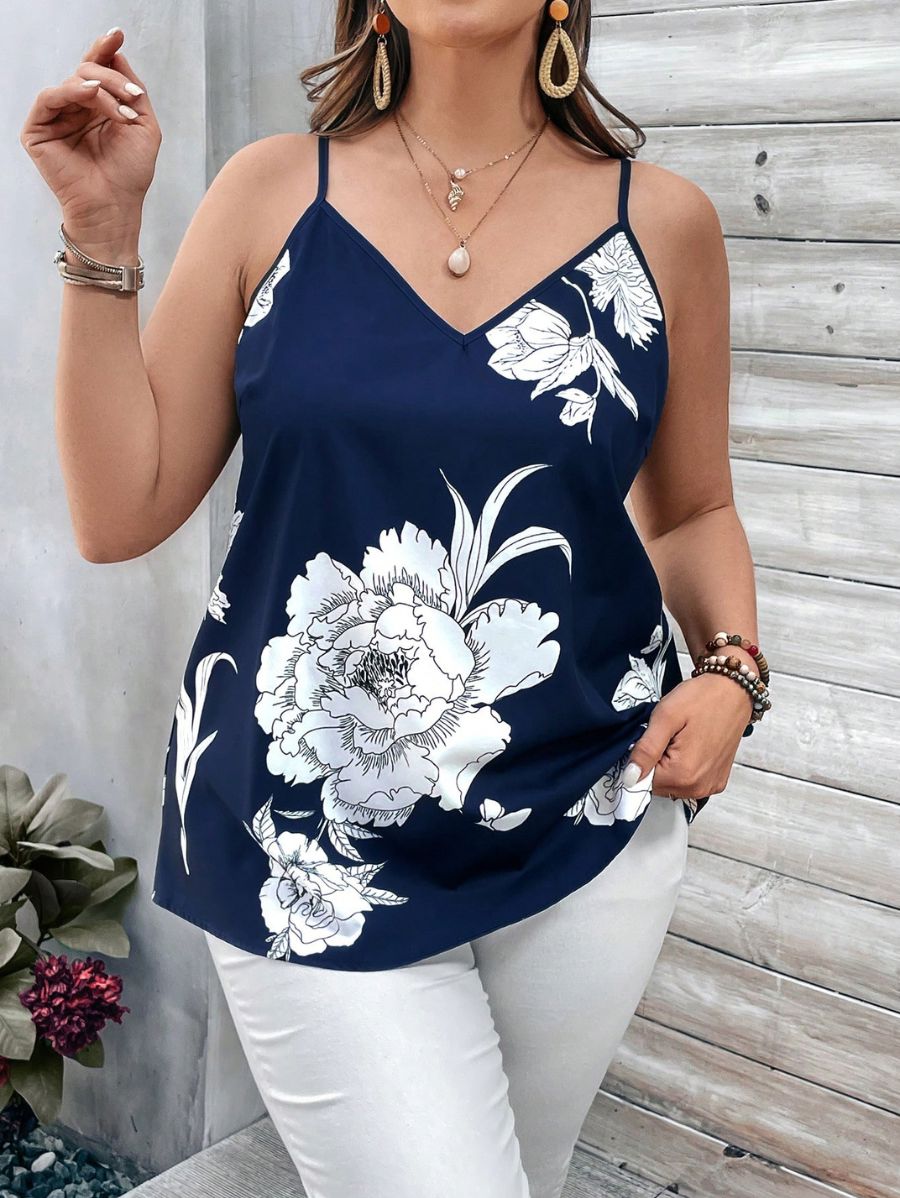 BLUSA DE TIRANTES CON ESTAMPADO FLORAL Blusa Plus Size 09 Florebele 1XL 