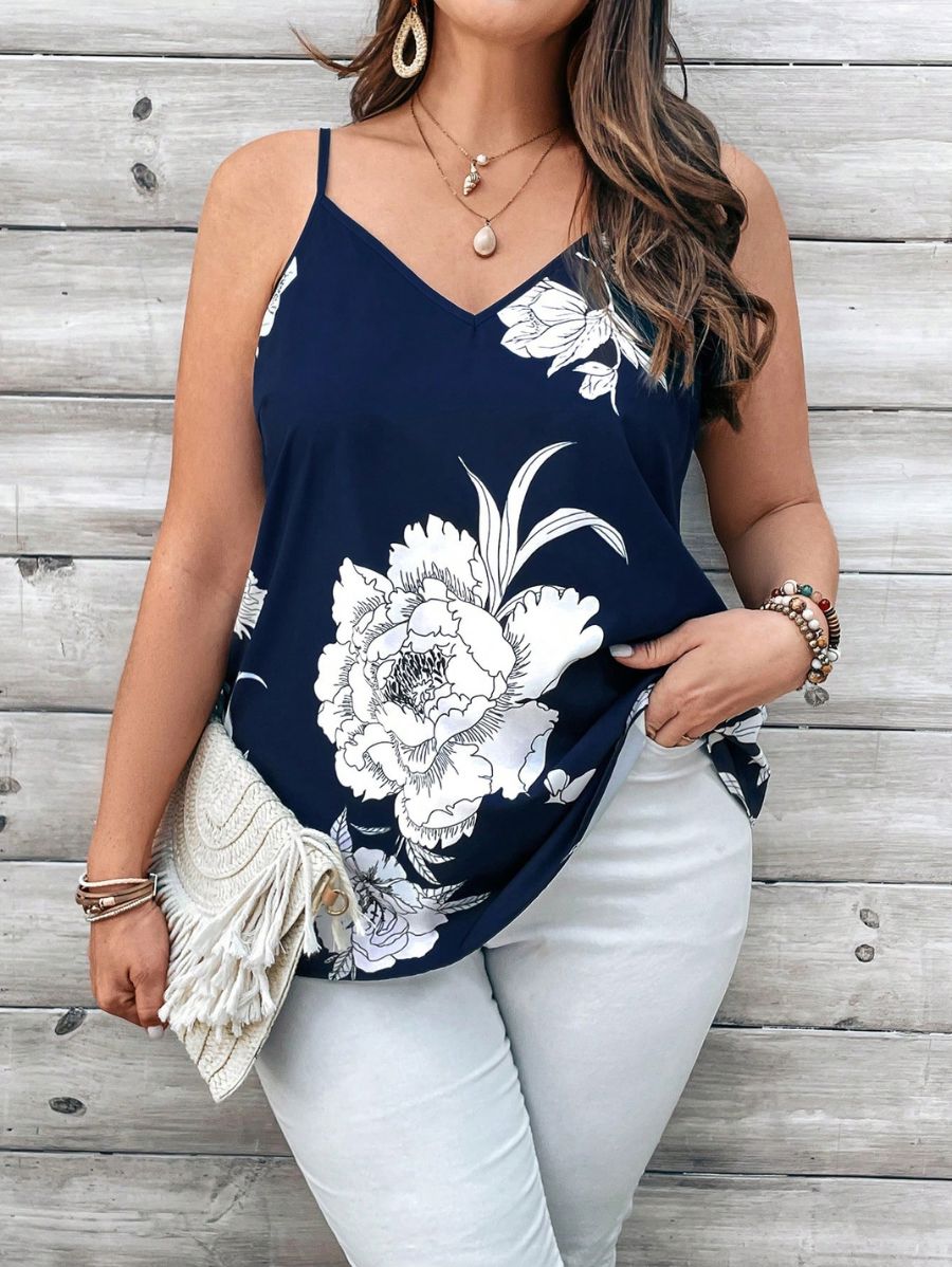 BLUSA DE TIRANTES CON ESTAMPADO FLORAL Blusa Plus Size 09 Florebele 