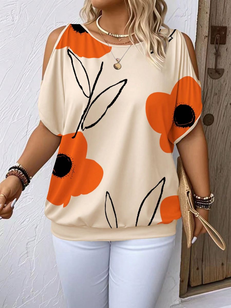 BLUSA ESTAMPADA CON HOMBROS ABIERTOS Blusa Plus Size 08 Florebele 0XL 