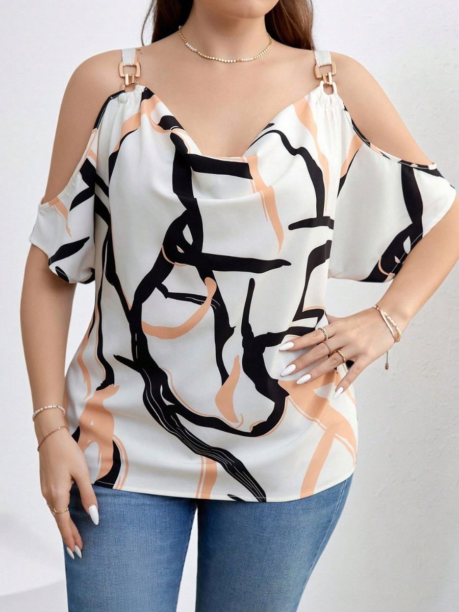 BLUSA ESTAMPADO CON DETALLES DORADOS Blusa Plus Size 07 Florebele 0XL 