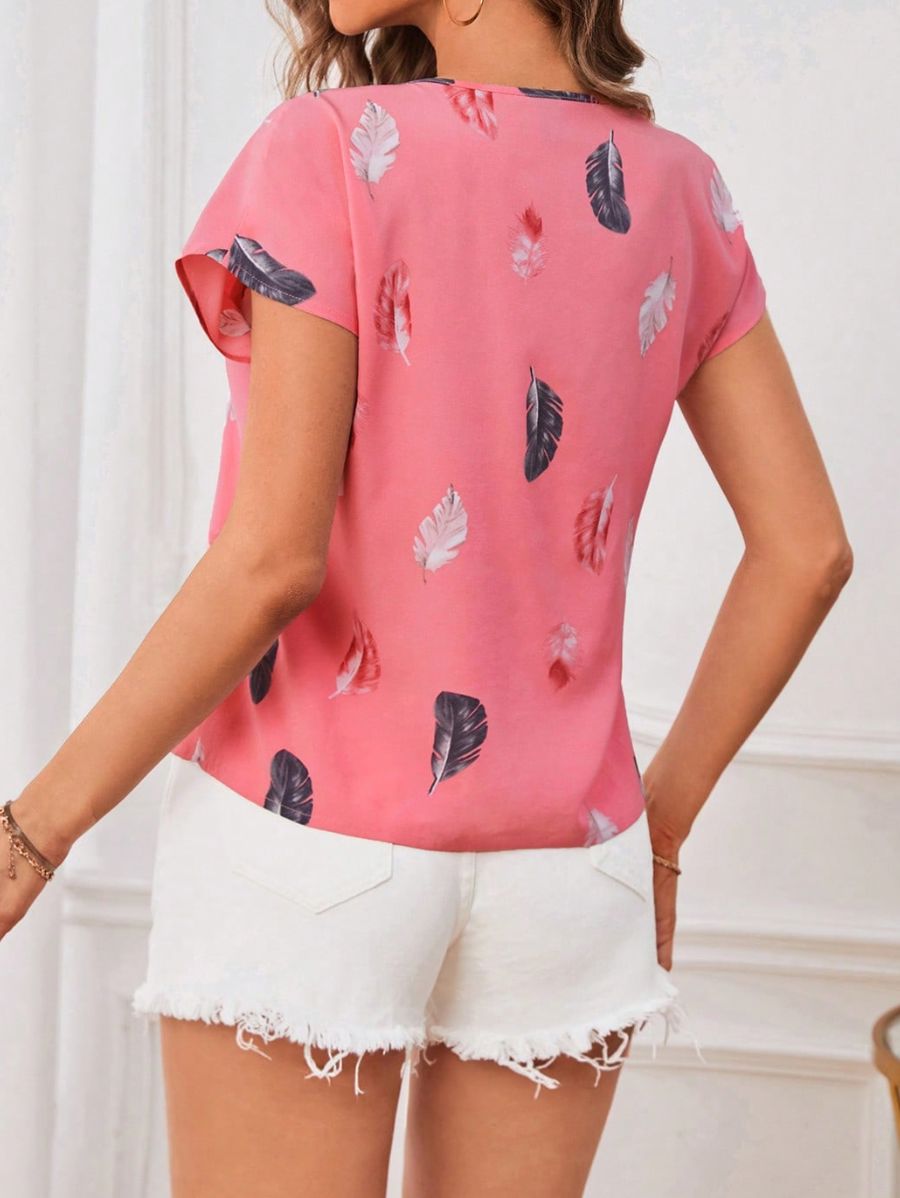BLUSA MANGA CORTA CON ESTAMPADO DE PLUMAS Blusa 26 Florebele 