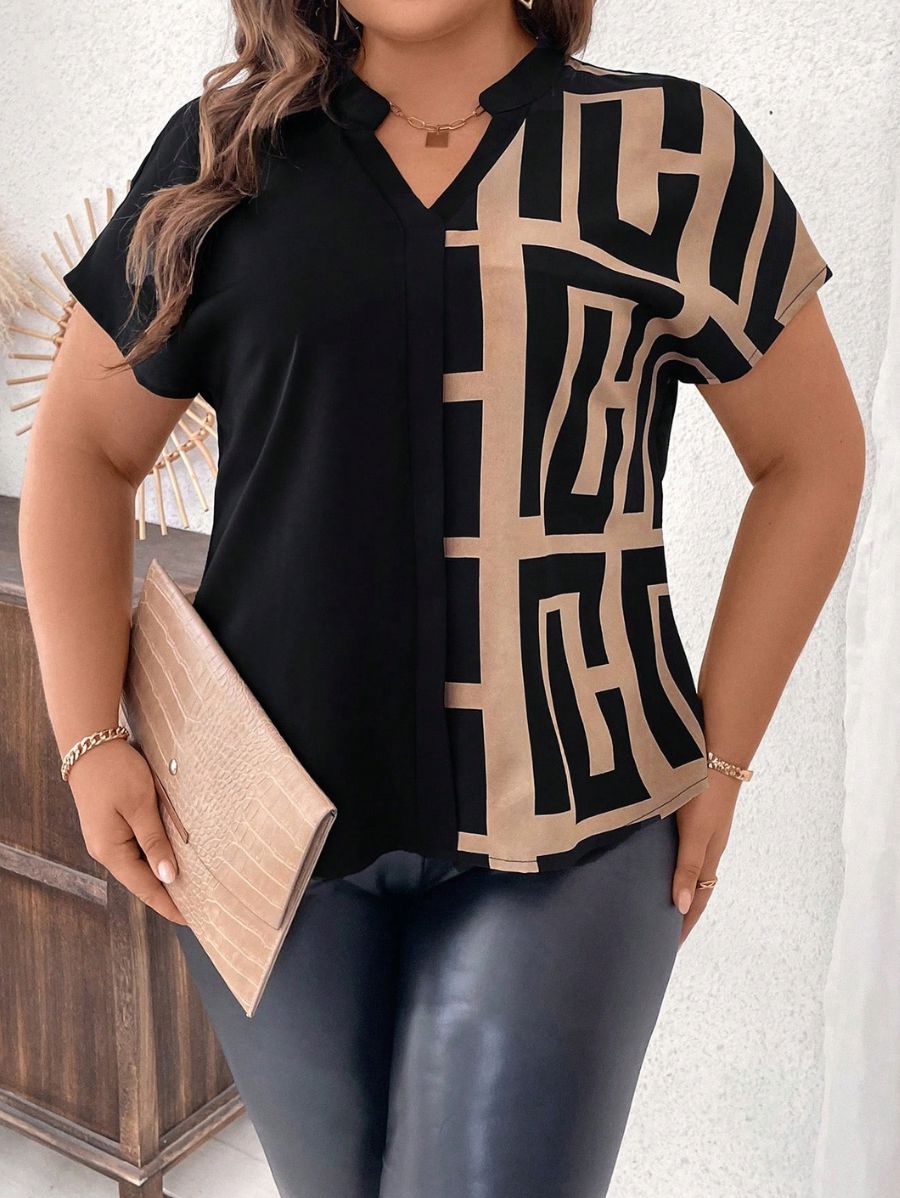 BLUSA MANGA CORTA CON ESTAMPADO GEOMÉTRICO Blusa Plus Size 05 Florebele 0XL 