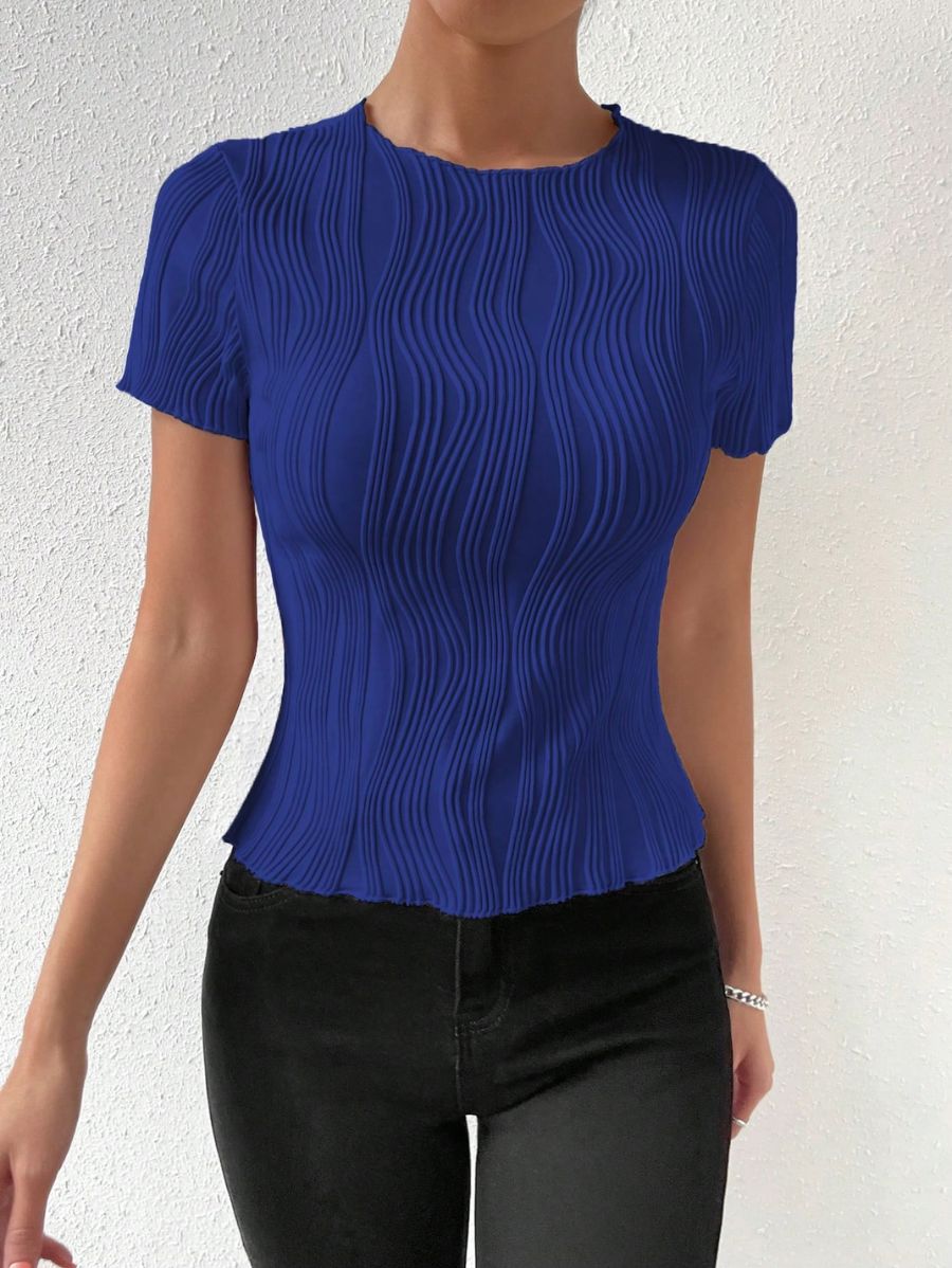 BLUSA MANGA CORTA CON TEXTURA Blusa 44 Florebele Azul XS 