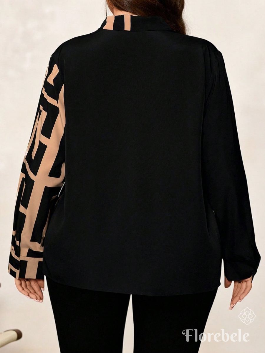 BLUSA MANGA LARGA CON ESTAMPADO GEOMÉTRICO Blusa Plus Size 09 Florebele 