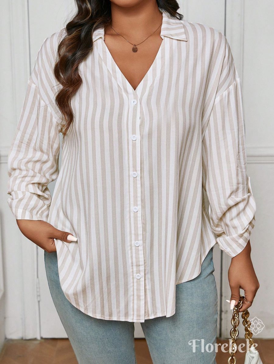 CAMISA A RAYAS CON ESCOTE EN V Camisa Plus Size 05 Florebele 0XL 