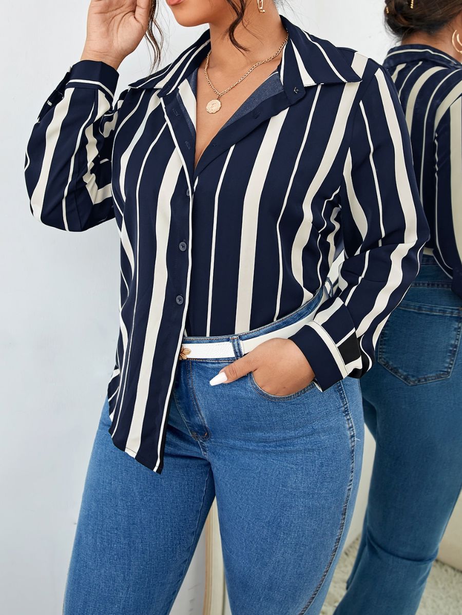 CAMISA A RAYAS MANGA LARGA Camisa Plus Size 08 Florebele 
