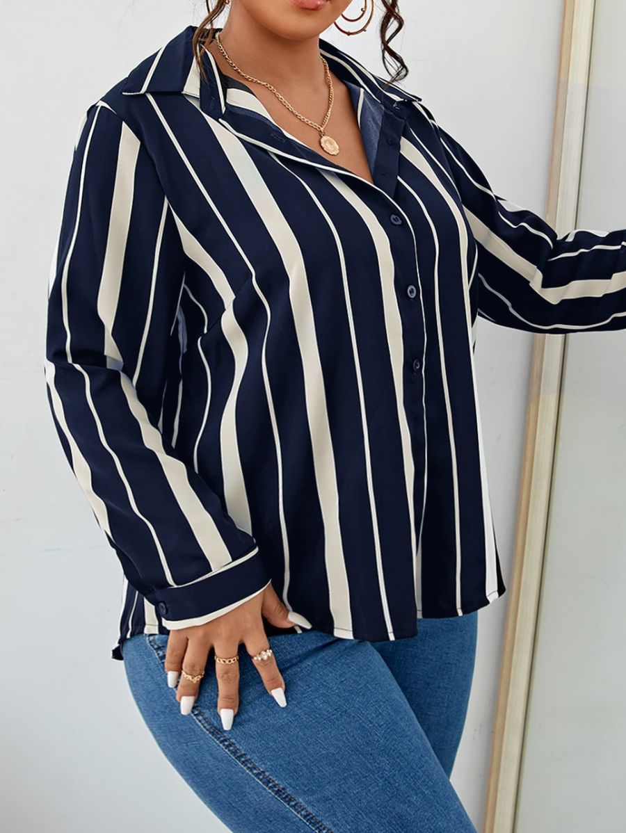 CAMISA A RAYAS MANGA LARGA Camisa Plus Size 08 Florebele Azul 0XL 