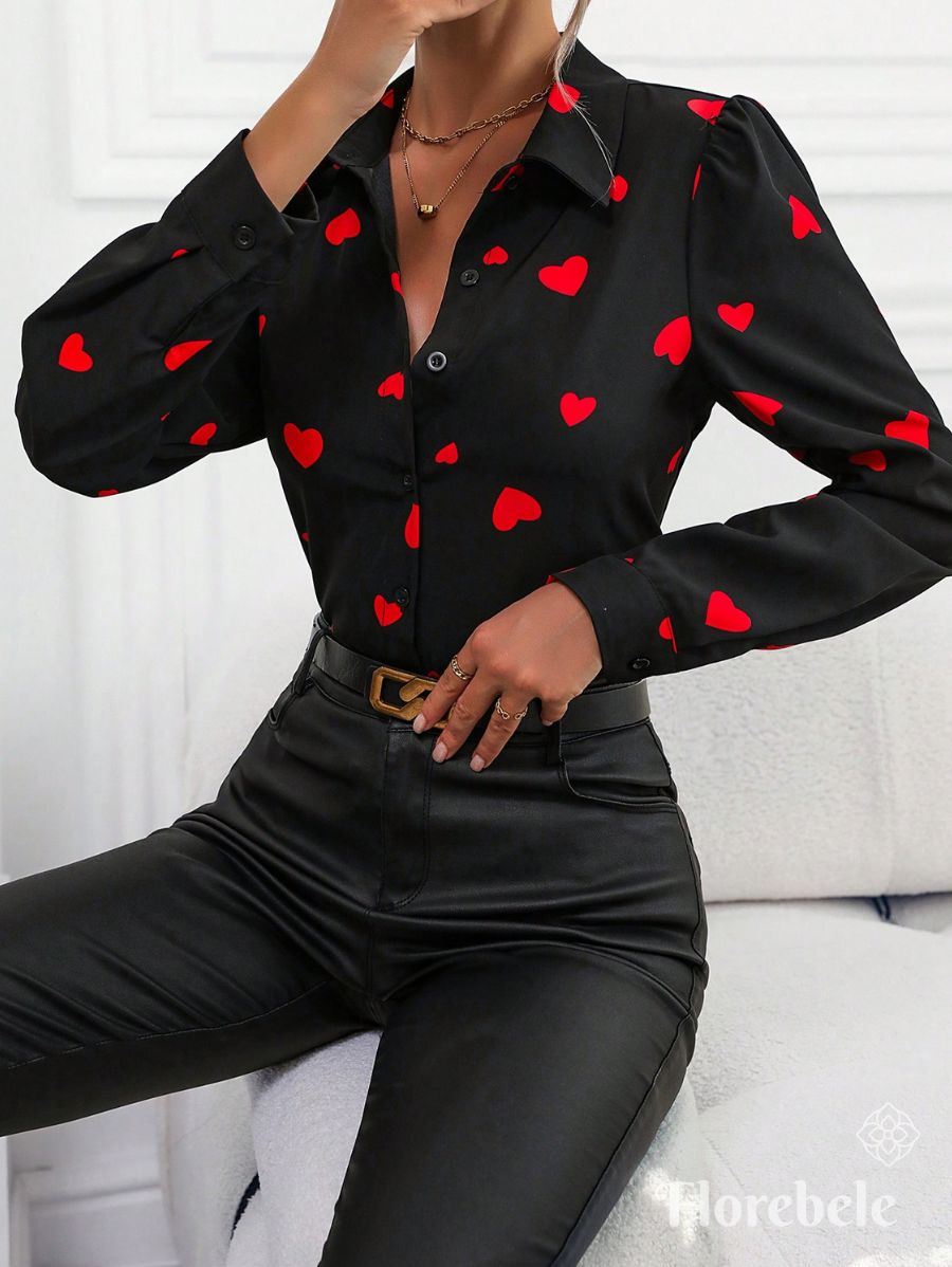 CAMISA CON ESTAMPADO DE CORAZONES Camisa 36 Florebele 