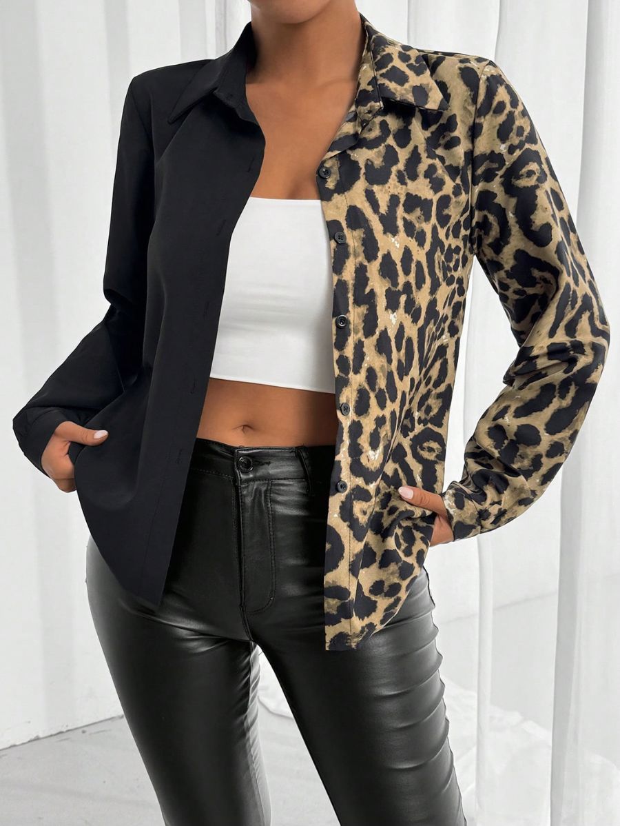 CAMISA CON ESTAMPADO LEOPARDO MANGA LARGA Camisa 15 Florebele 