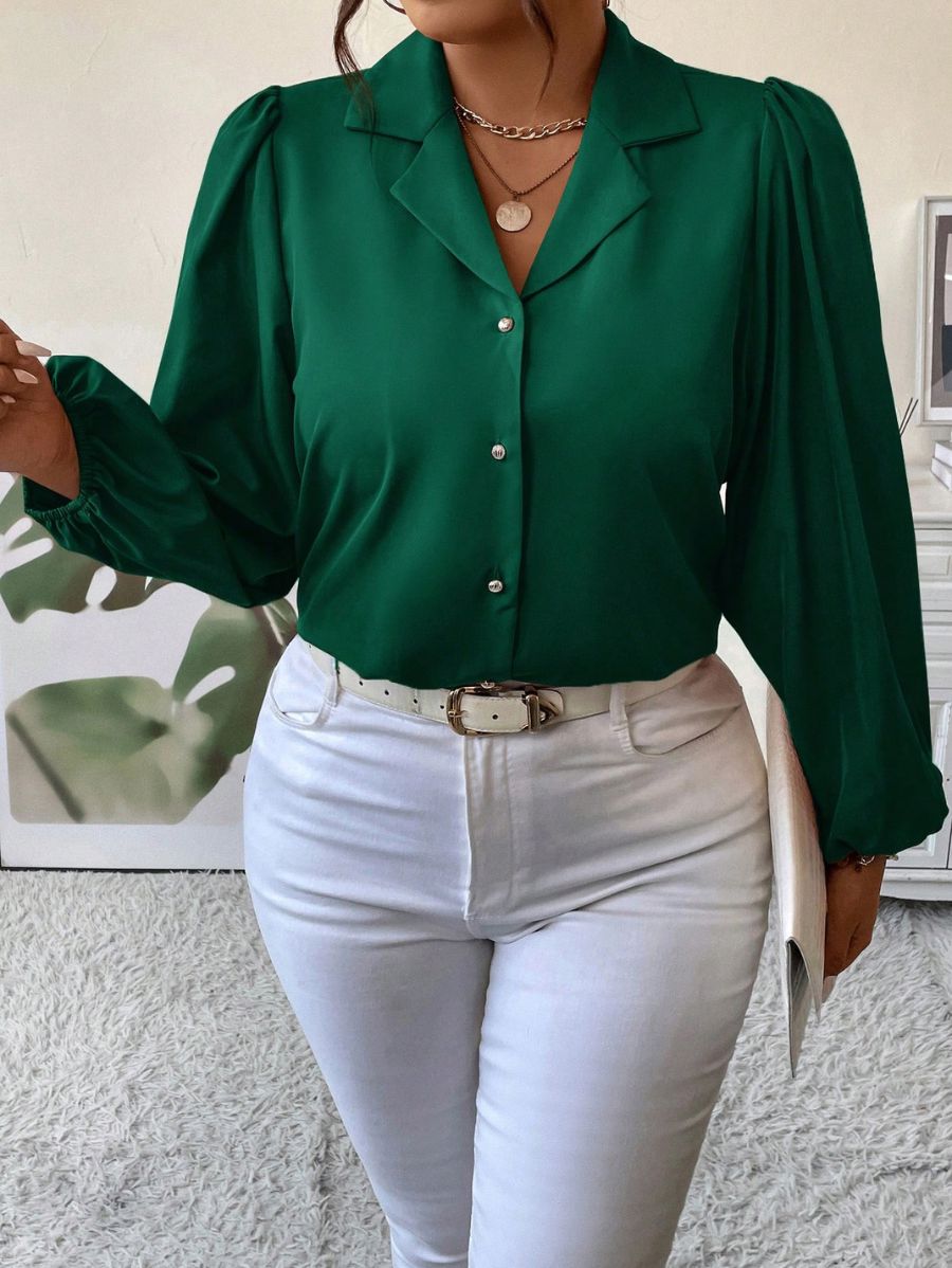 CAMISA CON MANGAS ABULLONADAS Camisa Plus Size 03 Florebele 