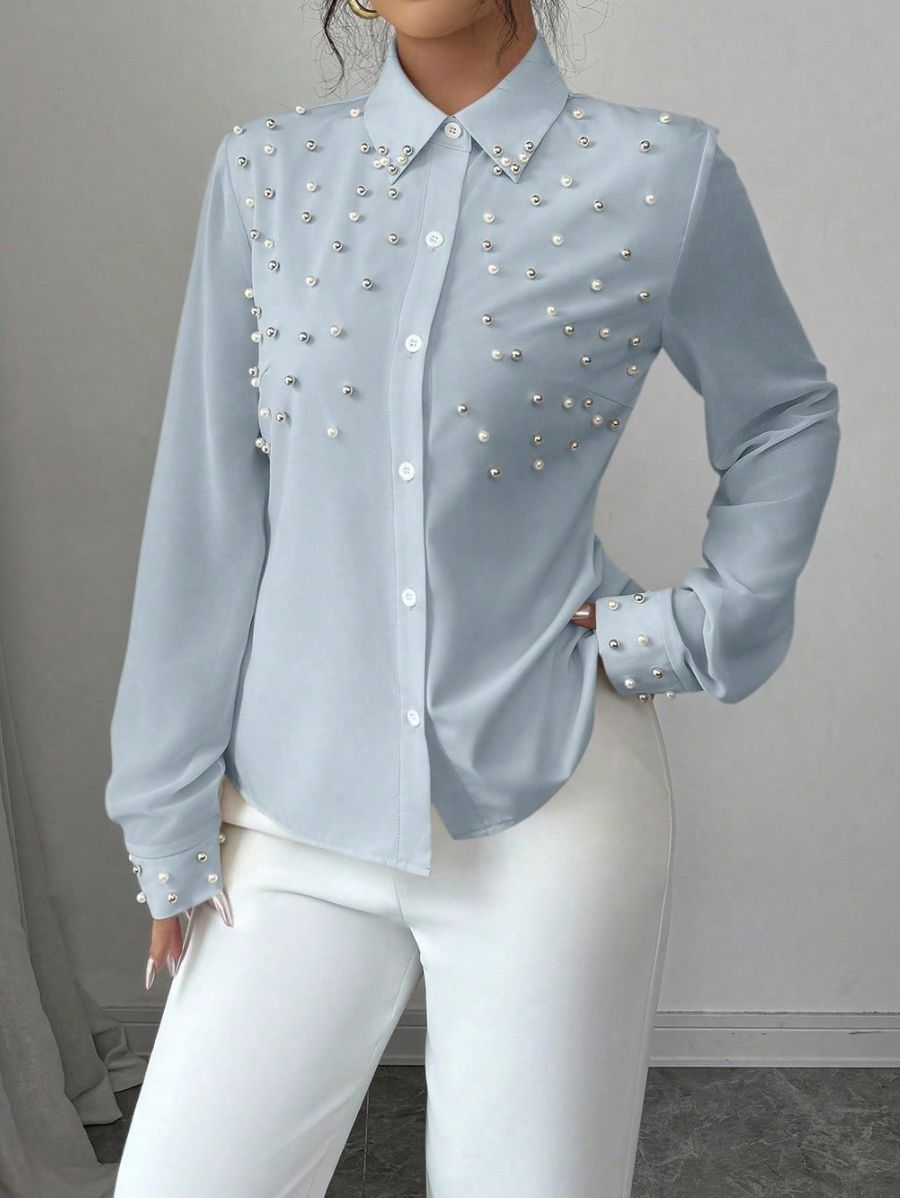 CAMISA CON PERLAS Camisa 03 Florebele Azul S 