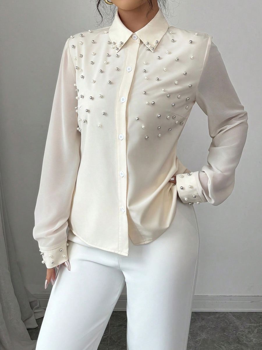 CAMISA CON PERLAS Camisa 03 Florebele Beige S 