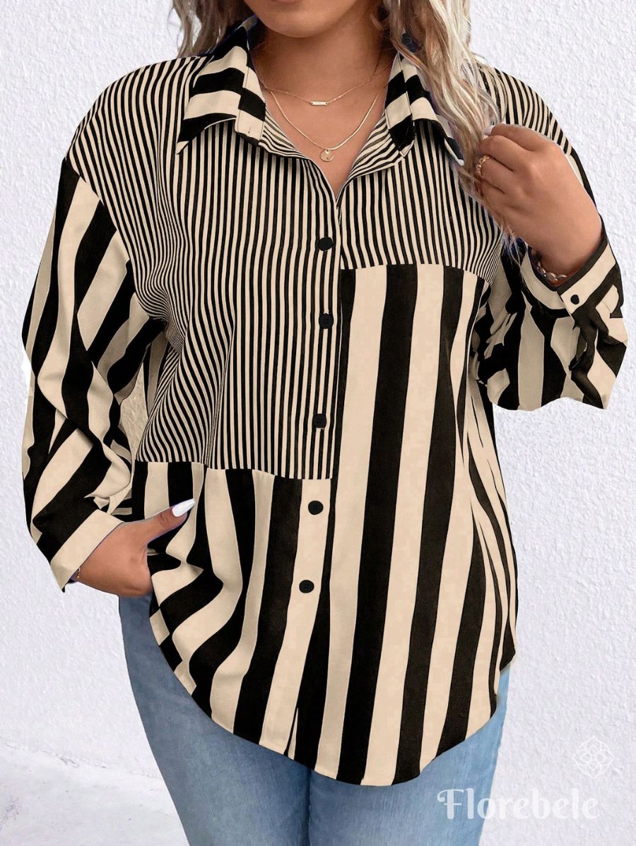 CAMISA CON RAYAS MANGA LARGA Camisa Plus Size 10 Florebele 0XL 
