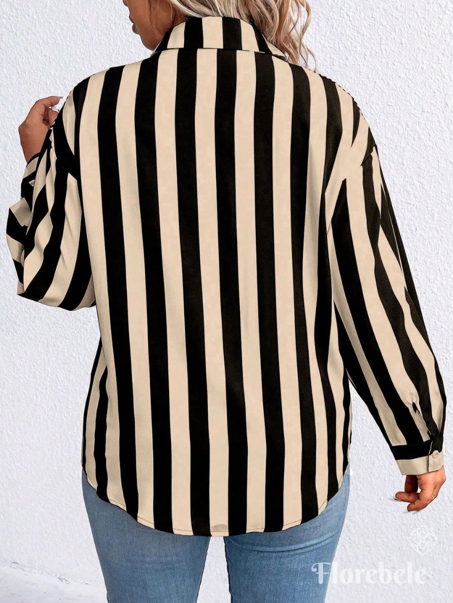 CAMISA CON RAYAS MANGA LARGA Camisa Plus Size 10 Florebele 
