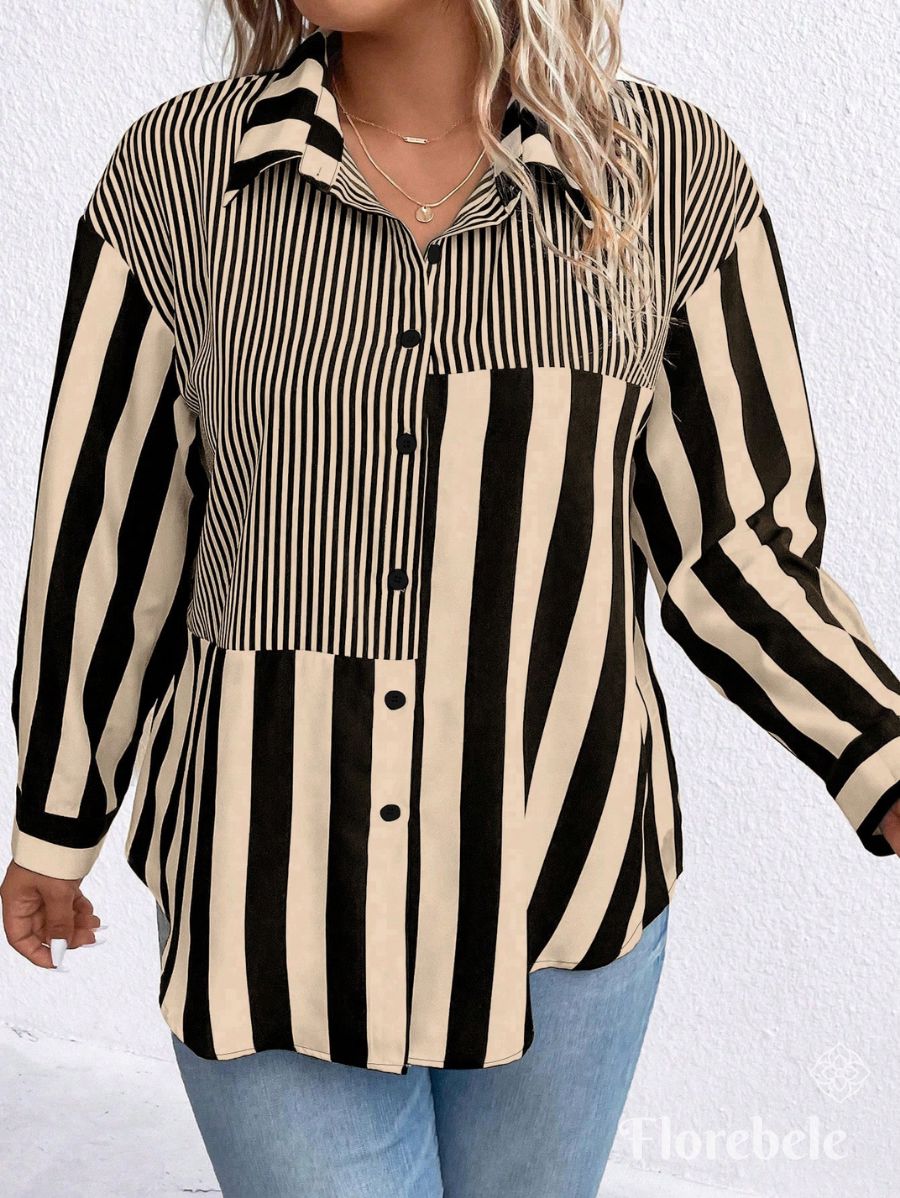 CAMISA CON RAYAS MANGA LARGA Camisa Plus Size 10 Florebele 